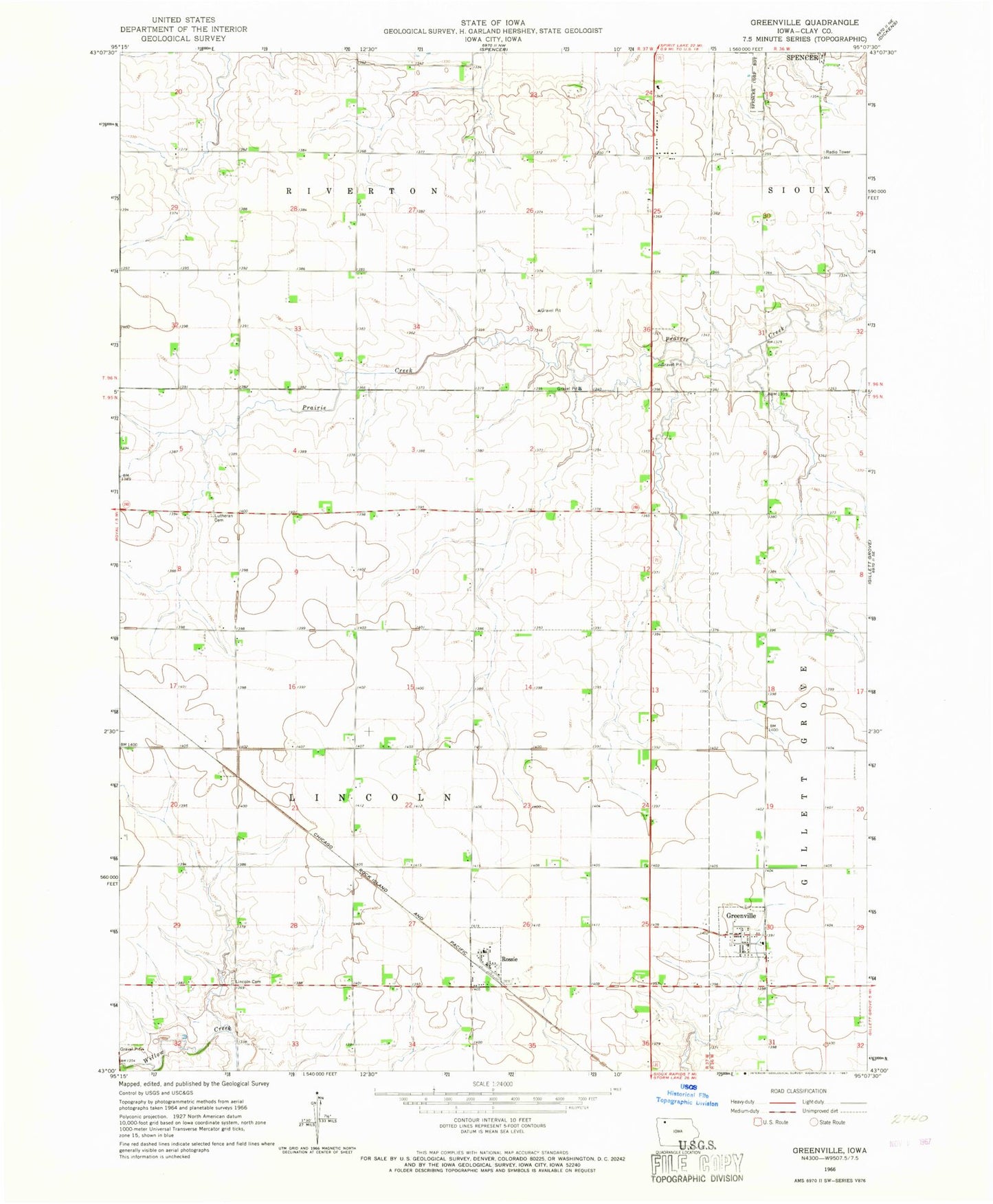 Classic USGS Greenville Iowa 7.5'x7.5' Topo Map Image