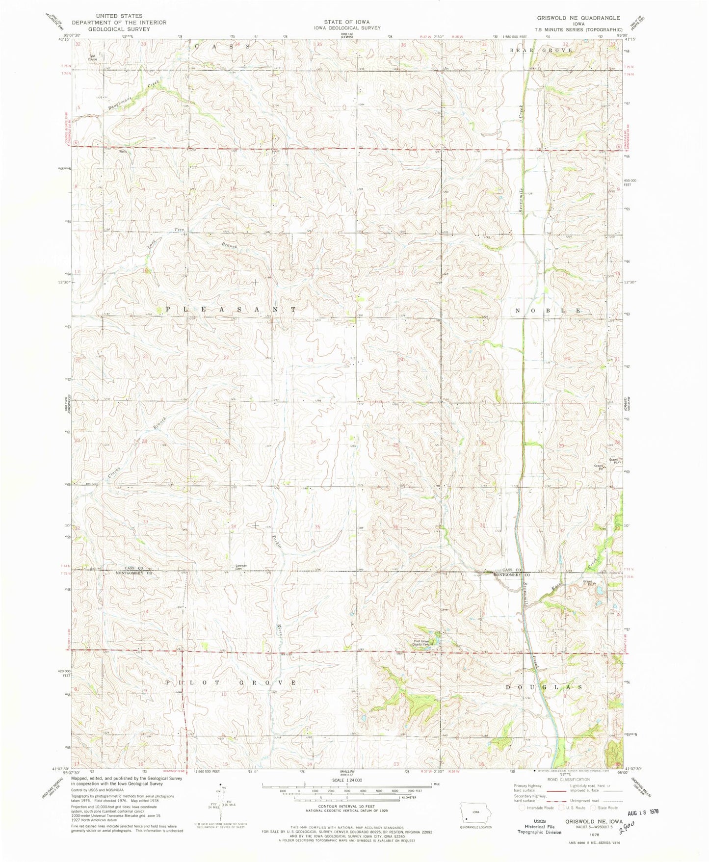 Classic USGS Griswold NE Iowa 7.5'x7.5' Topo Map Image