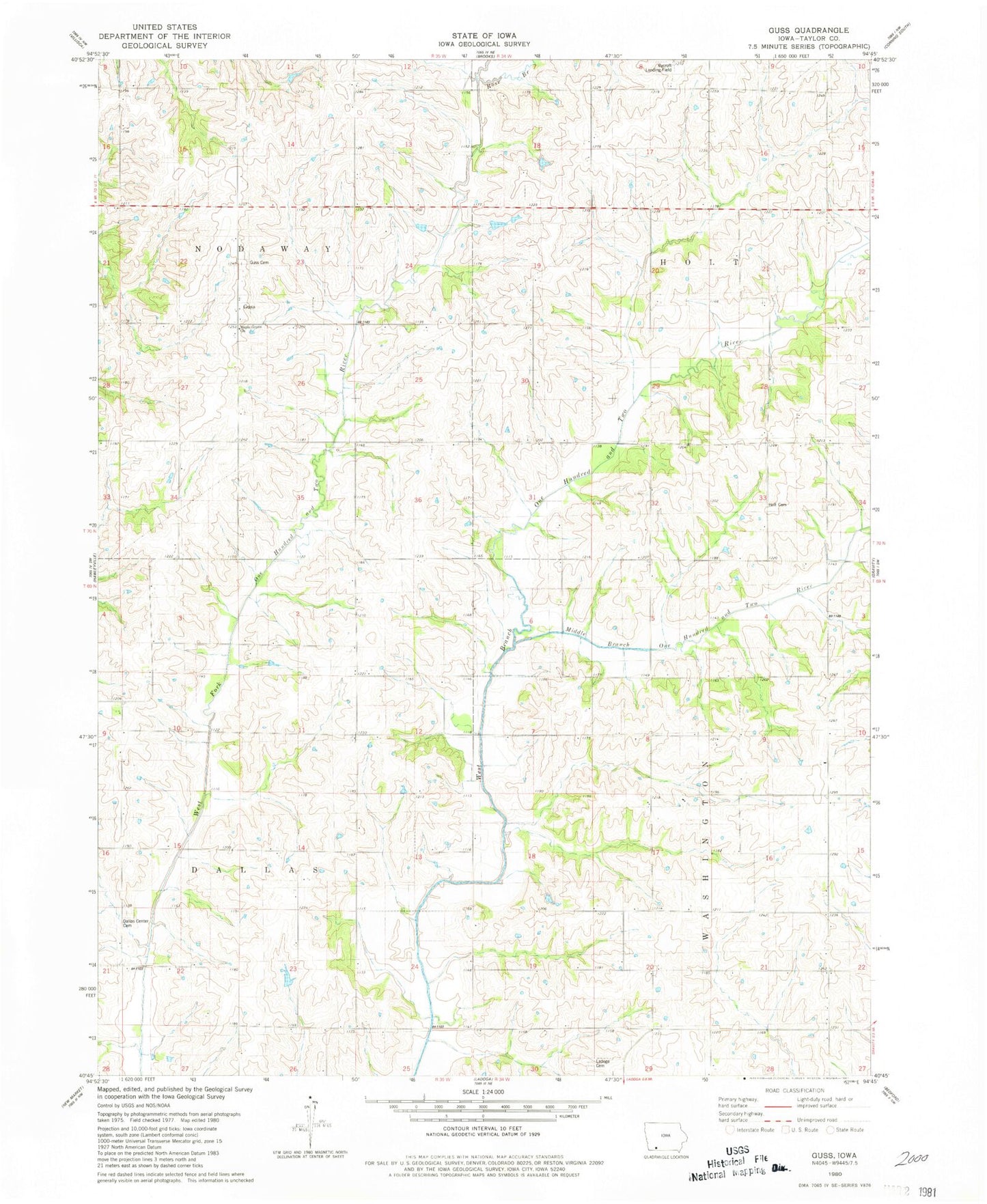 Classic USGS Guss Iowa 7.5'x7.5' Topo Map Image