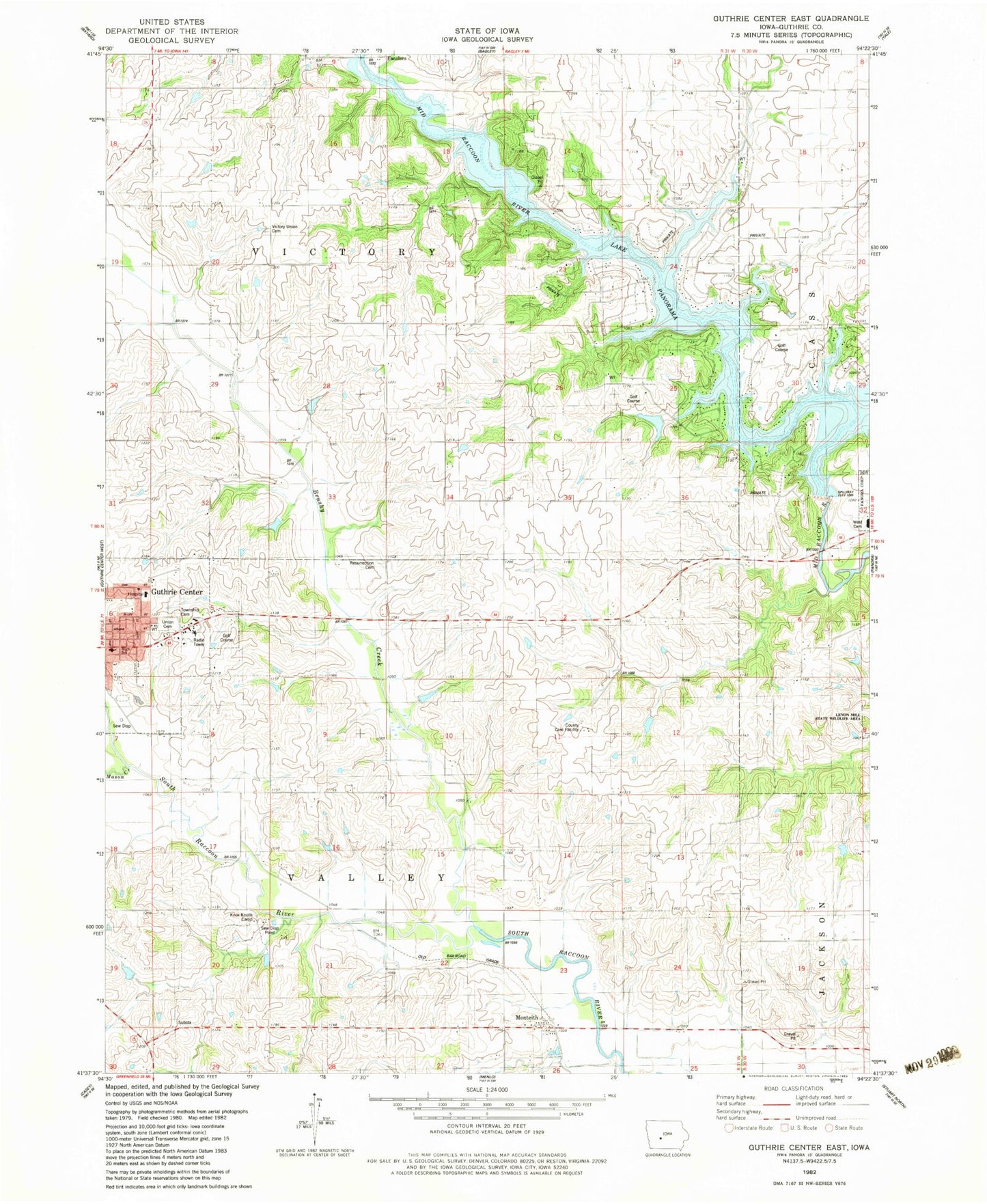 Classic USGS Guthrie Center East Iowa 7.5'x7.5' Topo Map Image