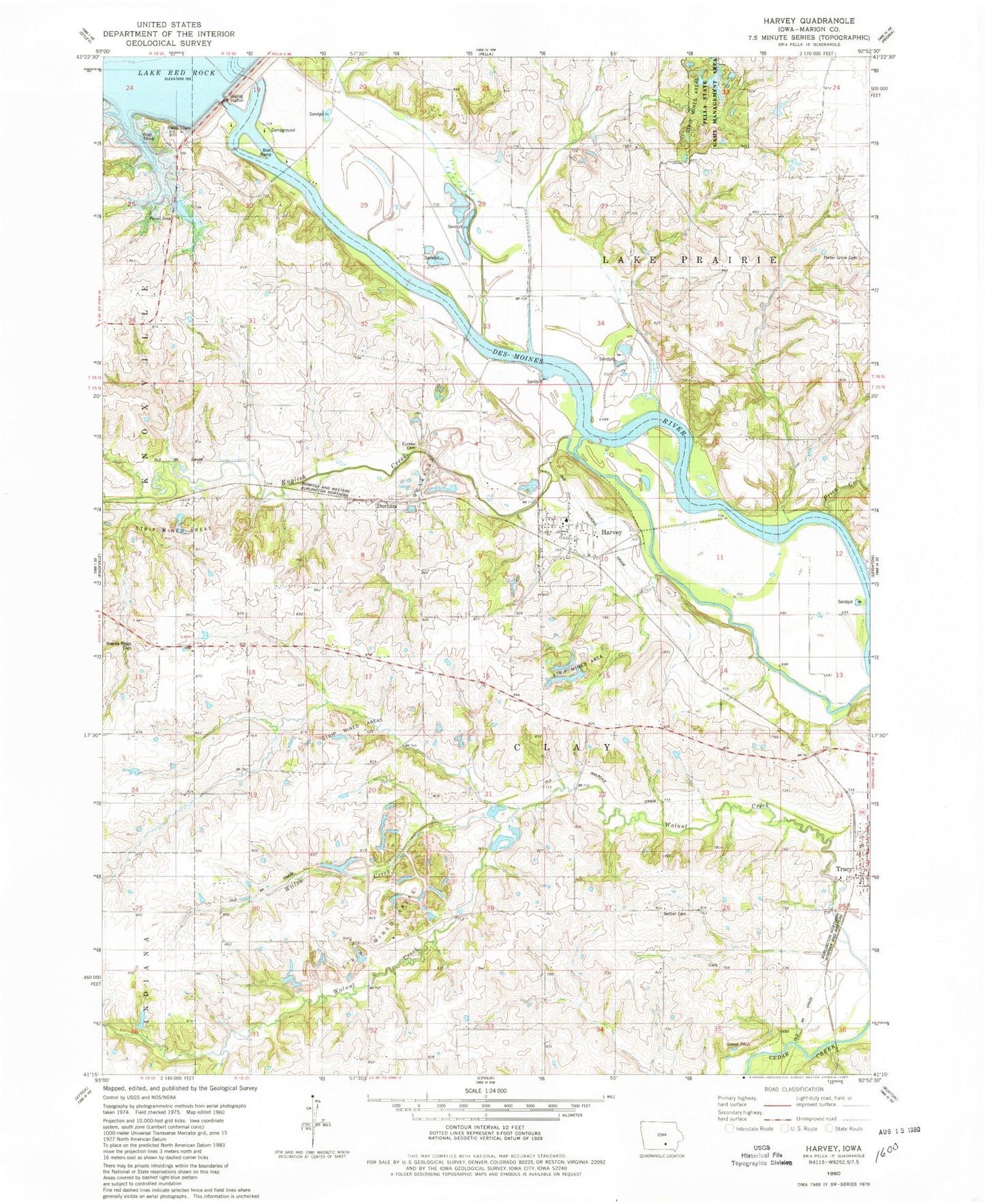Classic USGS Harvey Iowa 7.5'x7.5' Topo Map Image