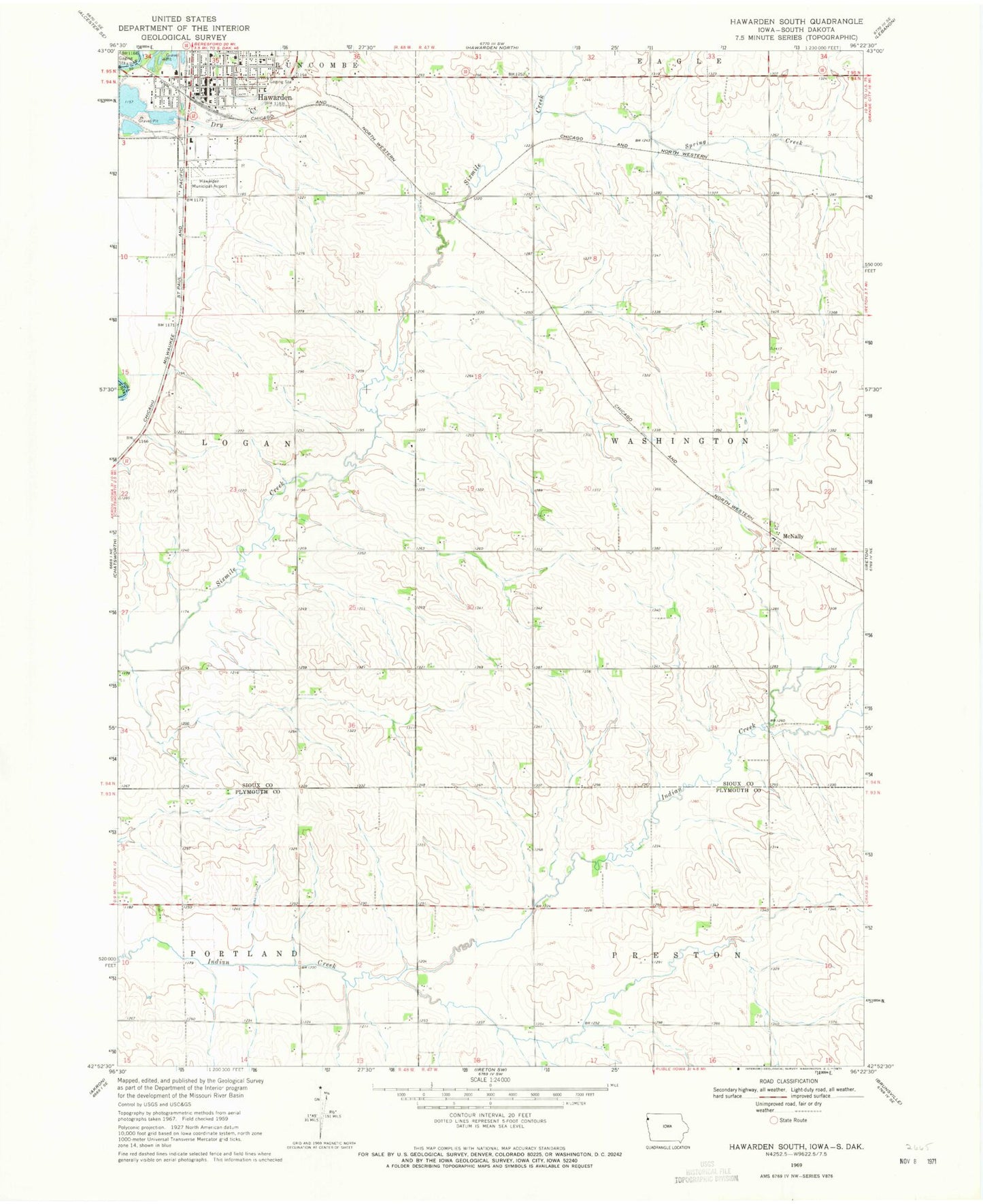 Classic USGS Hawarden South Iowa 7.5'x7.5' Topo Map Image