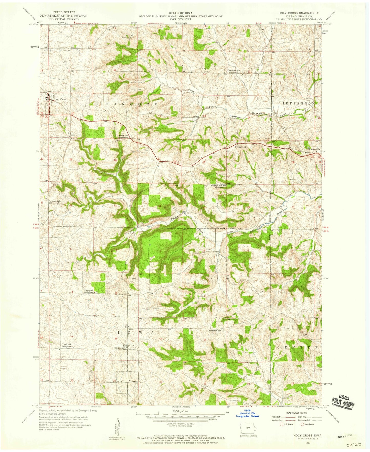Classic USGS Holy Cross Iowa 7.5'x7.5' Topo Map Image