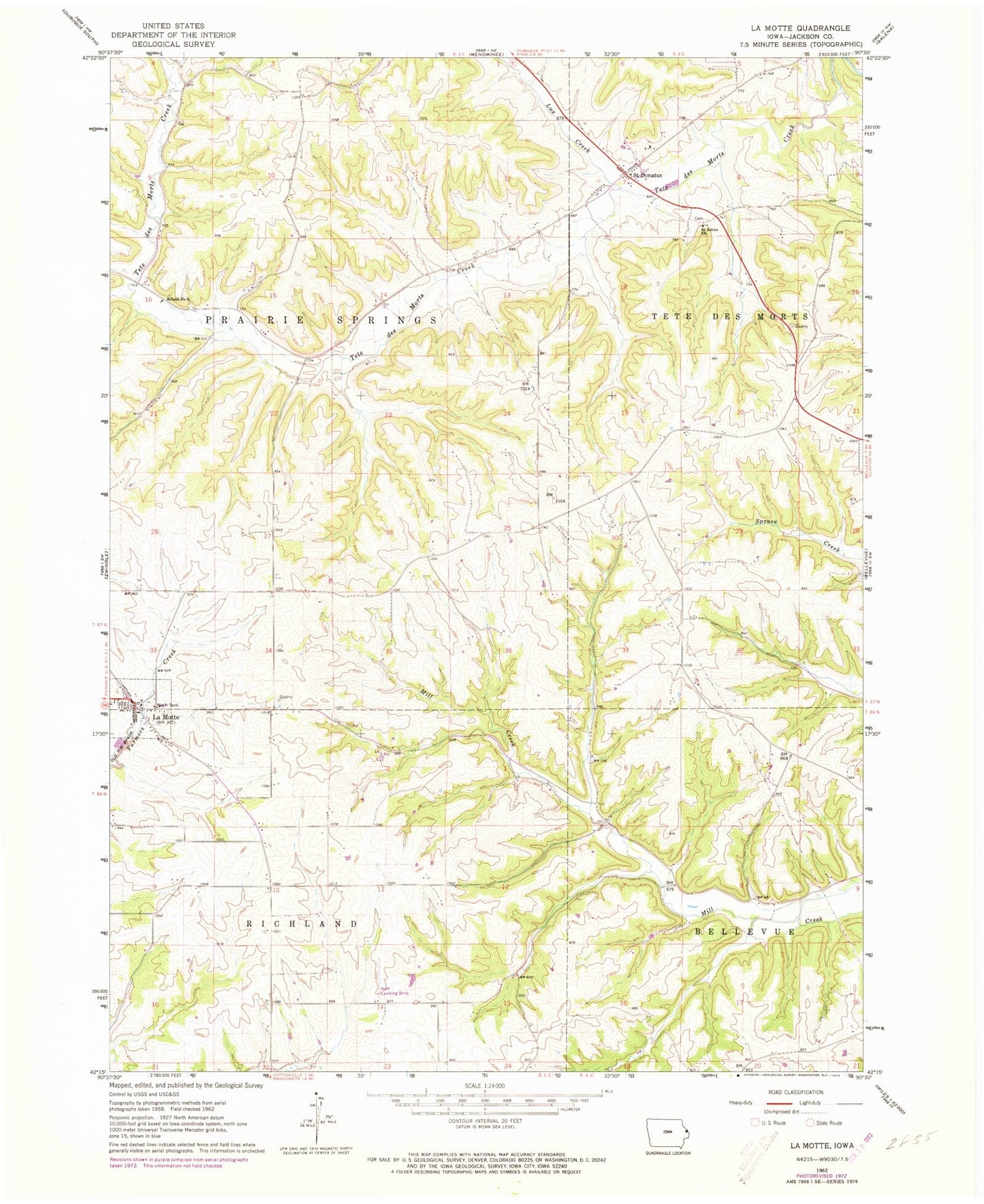 Classic USGS La Motte Iowa 7.5'x7.5' Topo Map Image