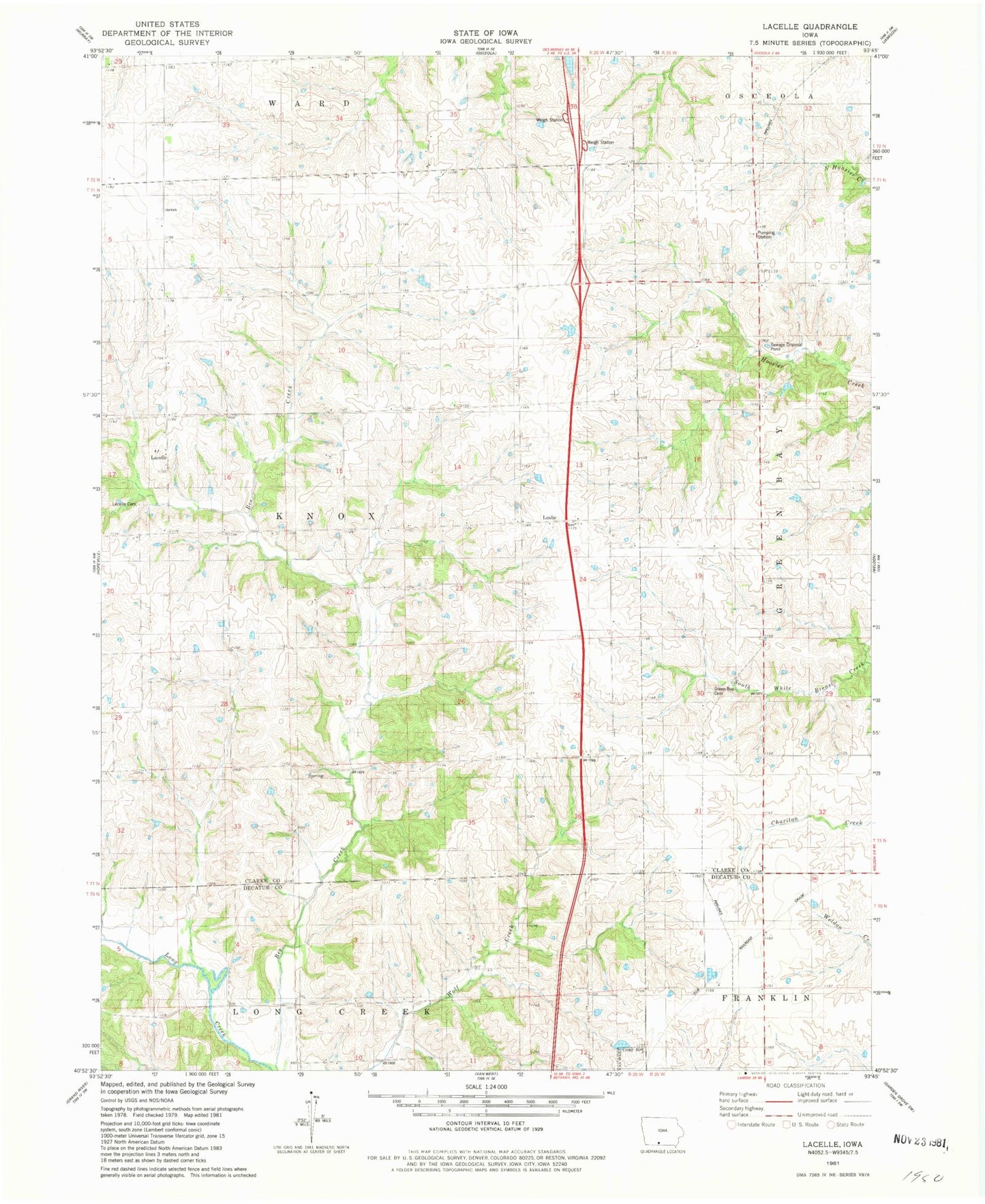 Classic USGS Lacelle Iowa 7.5'x7.5' Topo Map Image