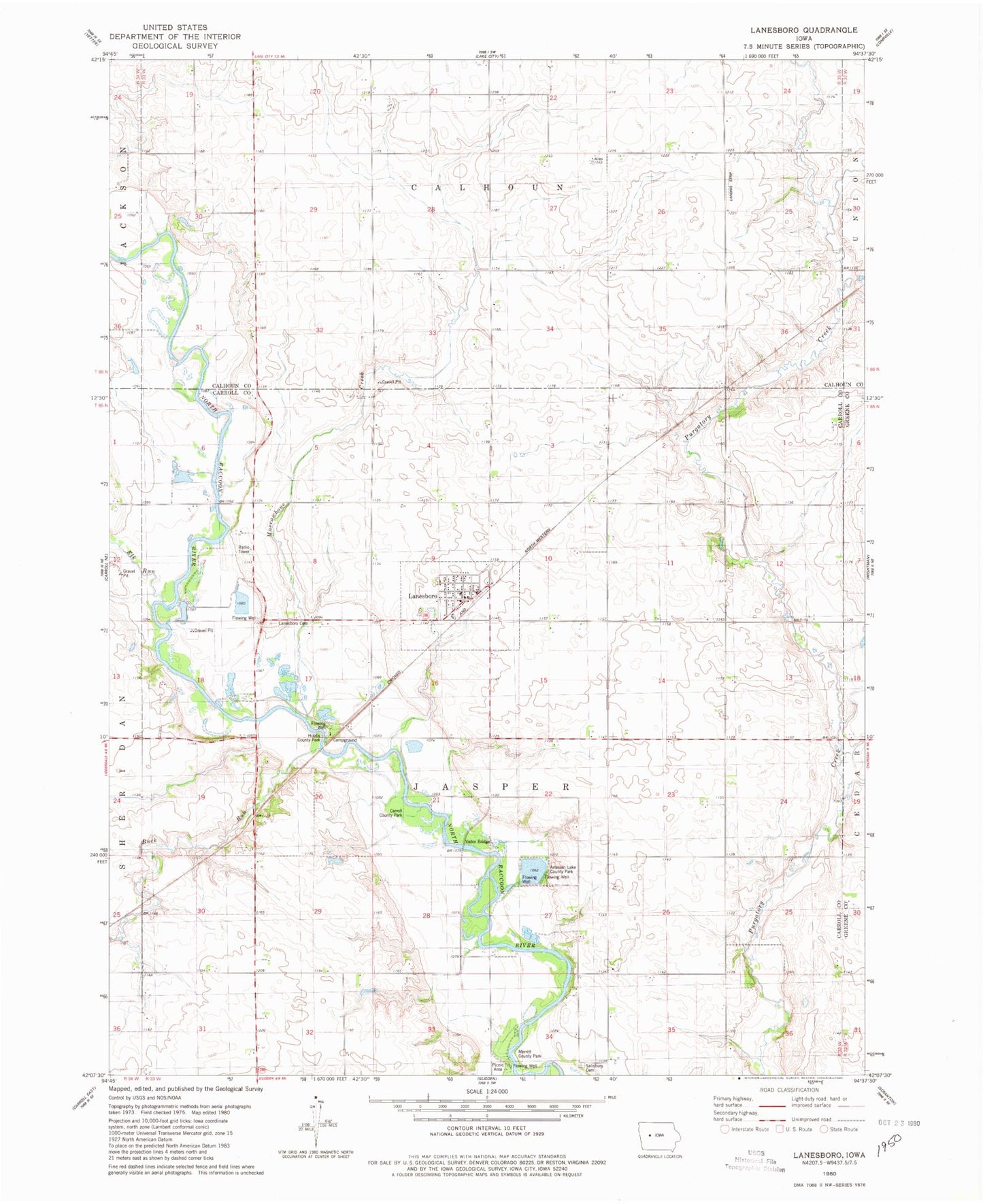 Classic USGS Lanesboro Iowa 7.5'x7.5' Topo Map Image
