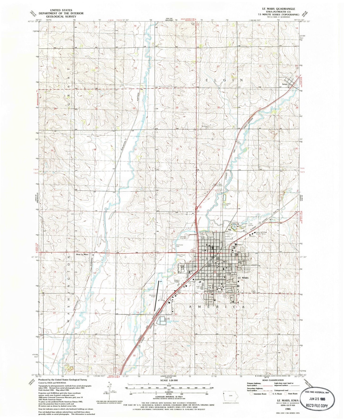 Classic USGS Le Mars Iowa 7.5'x7.5' Topo Map Image