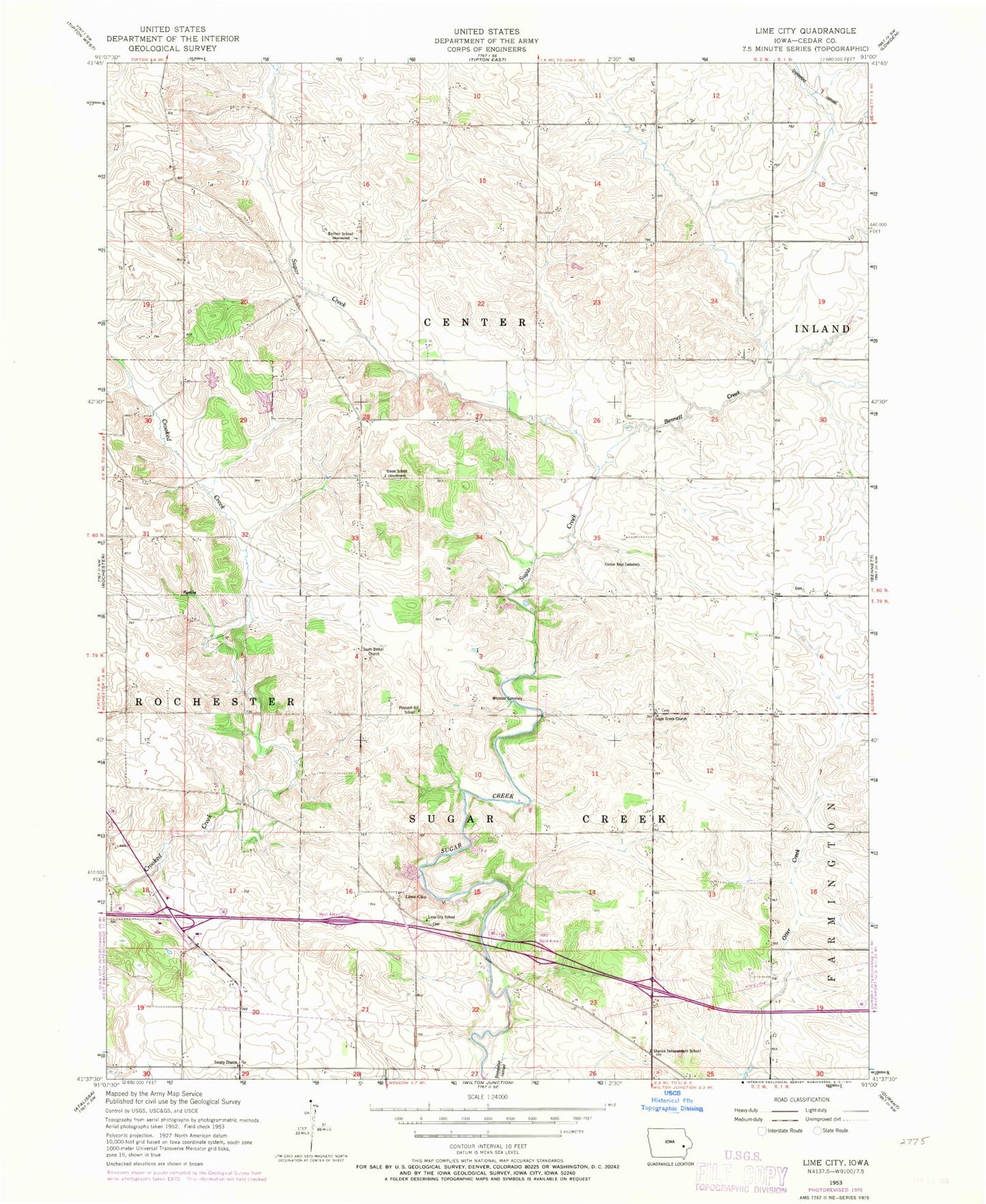 Classic USGS Lime City Iowa 7.5'x7.5' Topo Map Image