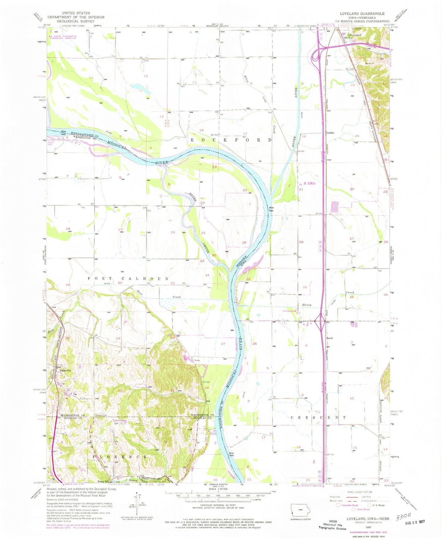 Classic USGS Loveland Iowa 7.5'x7.5' Topo Map Image