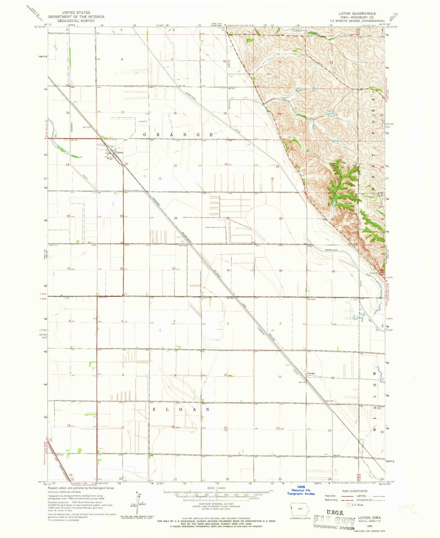Classic USGS Luton Iowa 7.5'x7.5' Topo Map Image