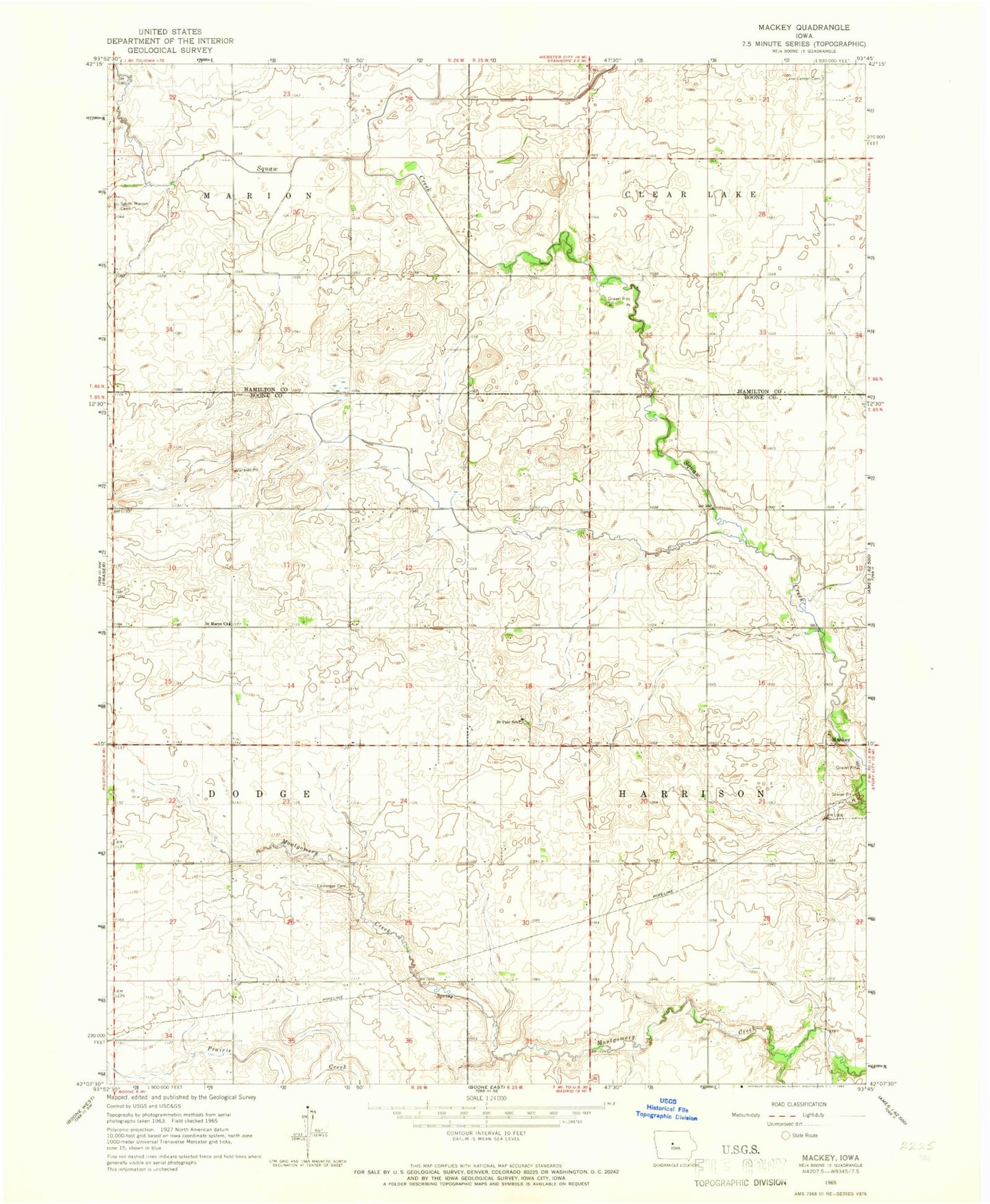 Classic USGS Mackey Iowa 7.5'x7.5' Topo Map Image