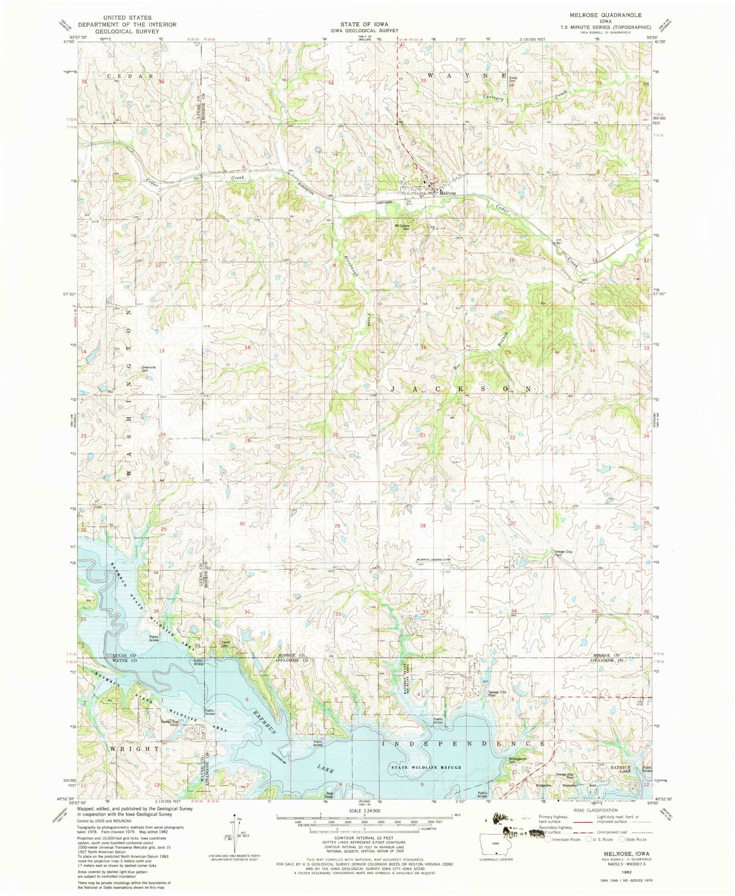 Classic USGS Melrose Iowa 7.5'x7.5' Topo Map Image