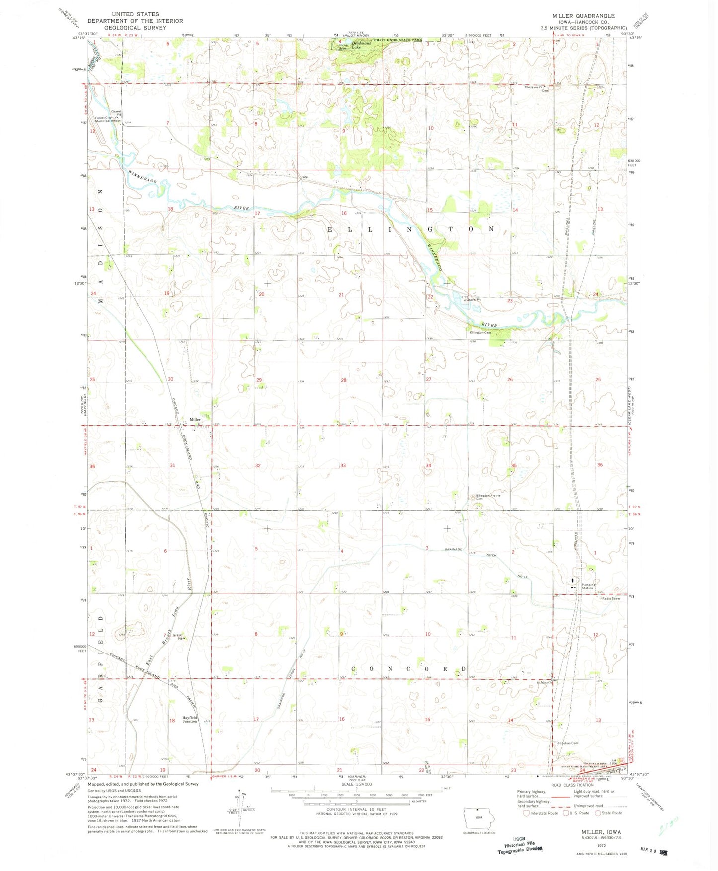 Classic USGS Miller Iowa 7.5'x7.5' Topo Map Image
