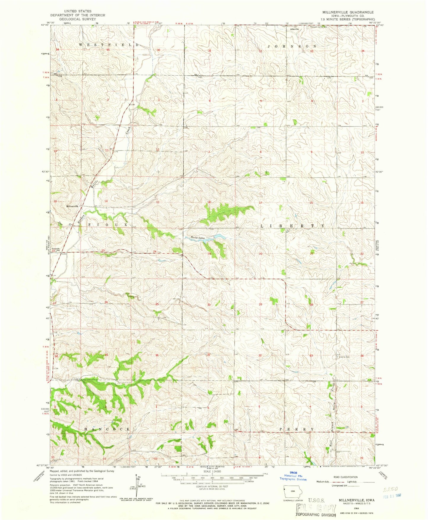 Classic USGS Millnerville Iowa 7.5'x7.5' Topo Map Image