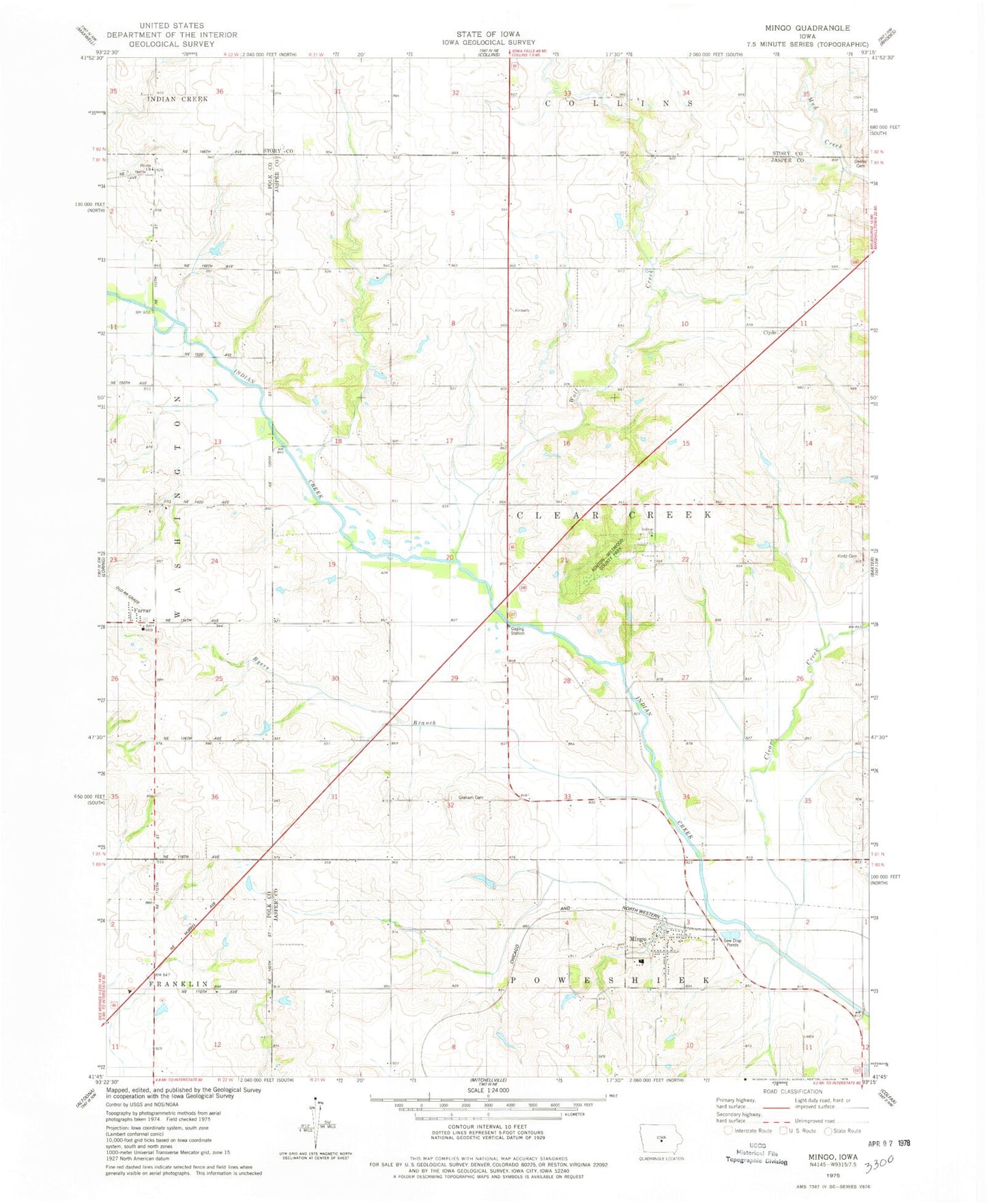 Classic USGS Mingo Iowa 7.5'x7.5' Topo Map Image