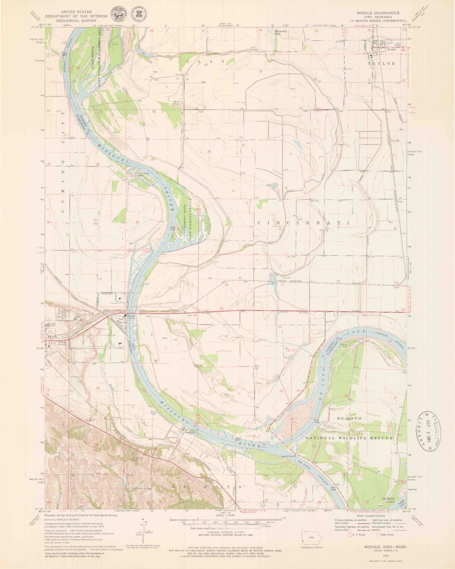 Classic USGS Modale Iowa 7.5'x7.5' Topo Map Image
