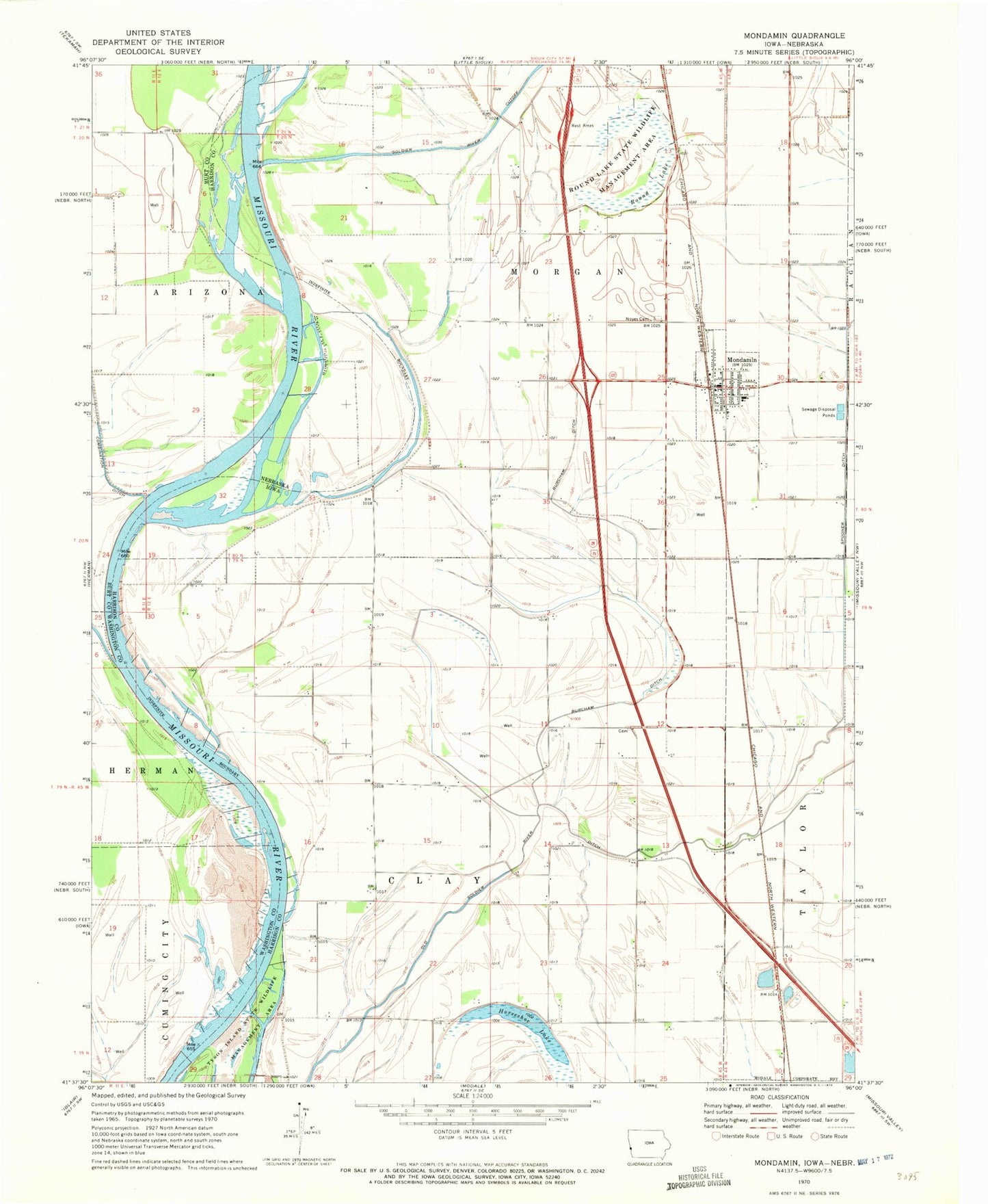 Classic USGS Mondamin Iowa 7.5'x7.5' Topo Map Image