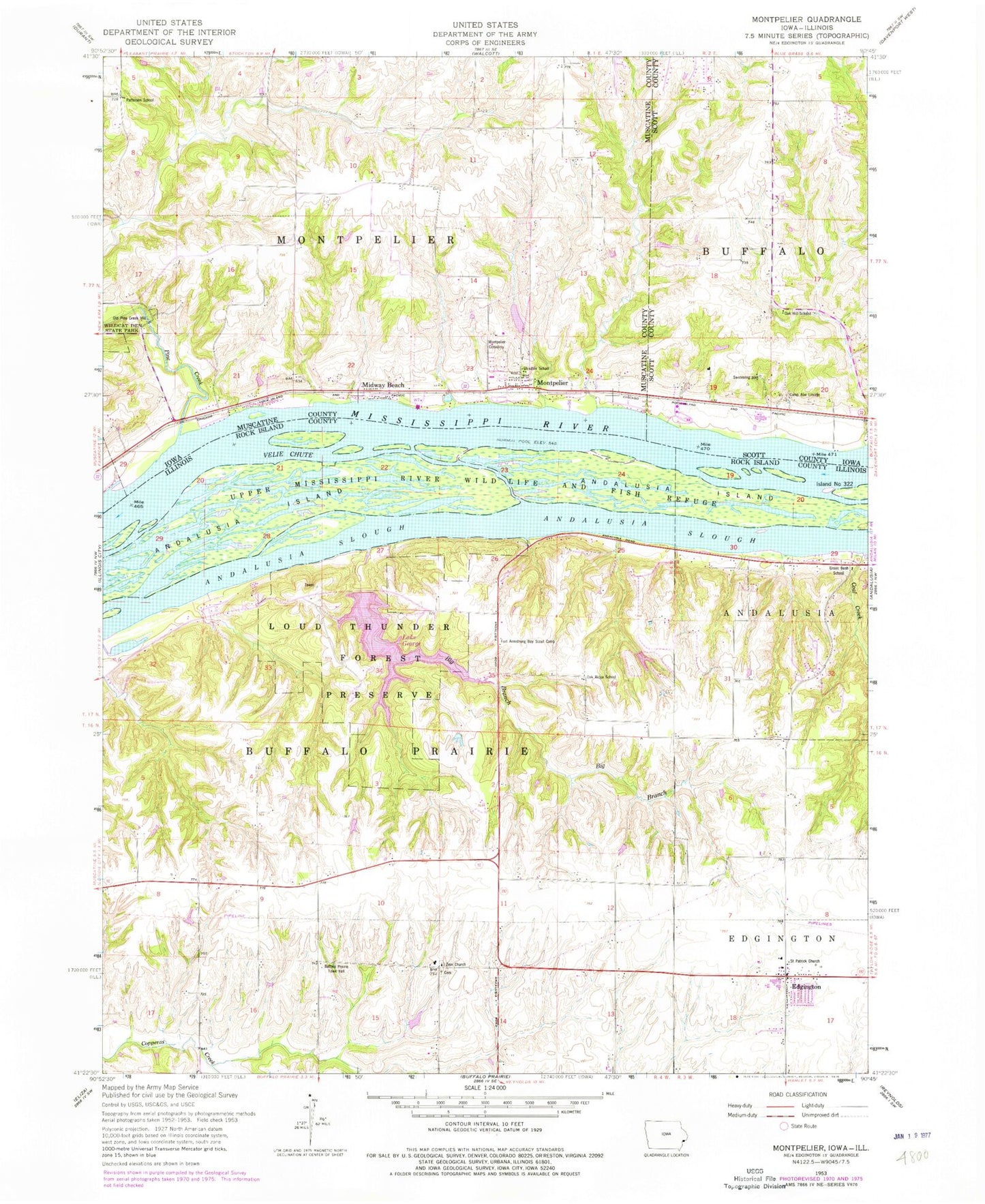 Classic USGS Montpelier Iowa 7.5'x7.5' Topo Map Image