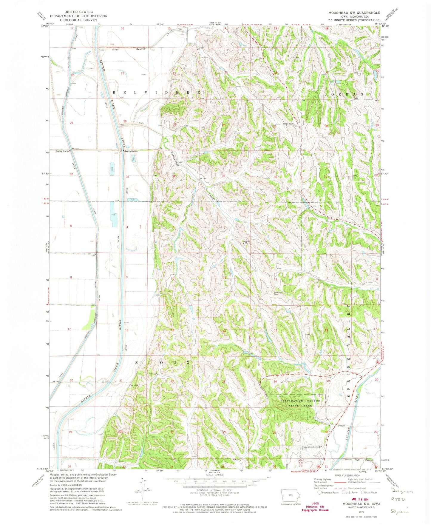 Classic USGS Moorhead NW Iowa 7.5'x7.5' Topo Map Image