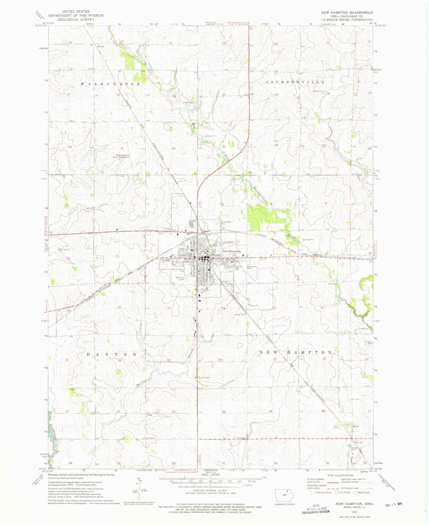 Classic USGS New Hampton Iowa 7.5'x7.5' Topo Map Image