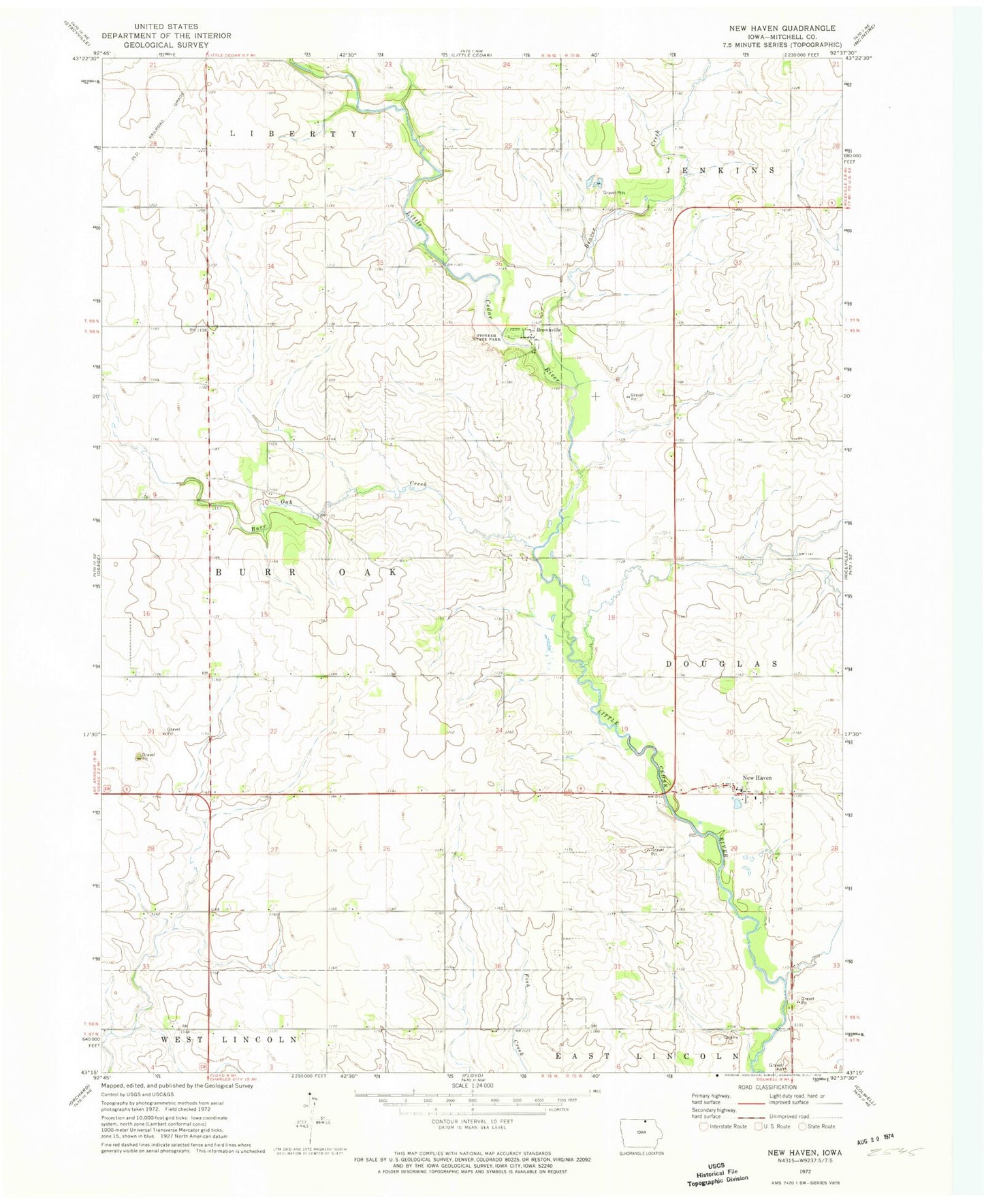 Classic USGS New Haven Iowa 7.5'x7.5' Topo Map Image