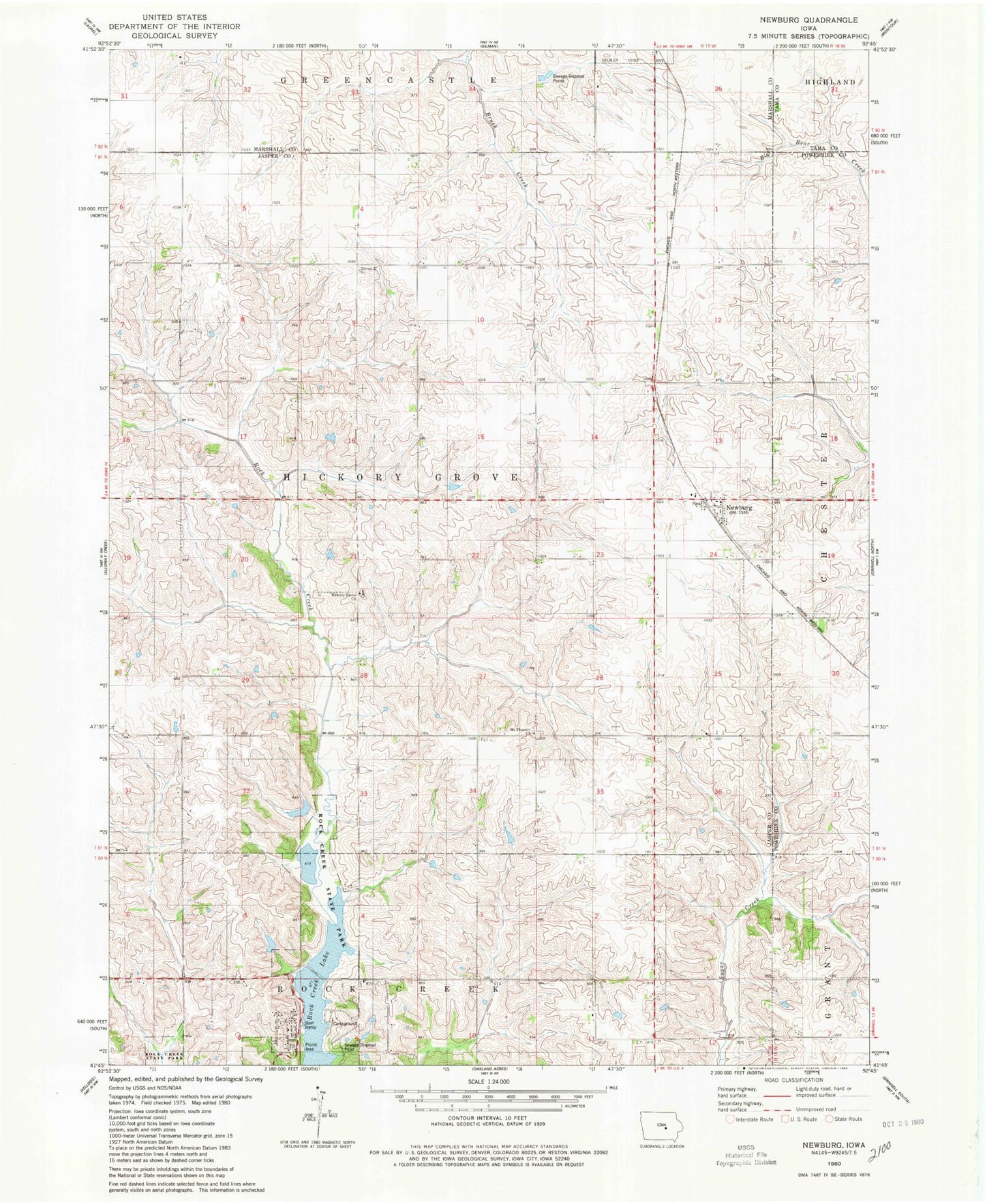 Classic USGS Newburg Iowa 7.5'x7.5' Topo Map Image