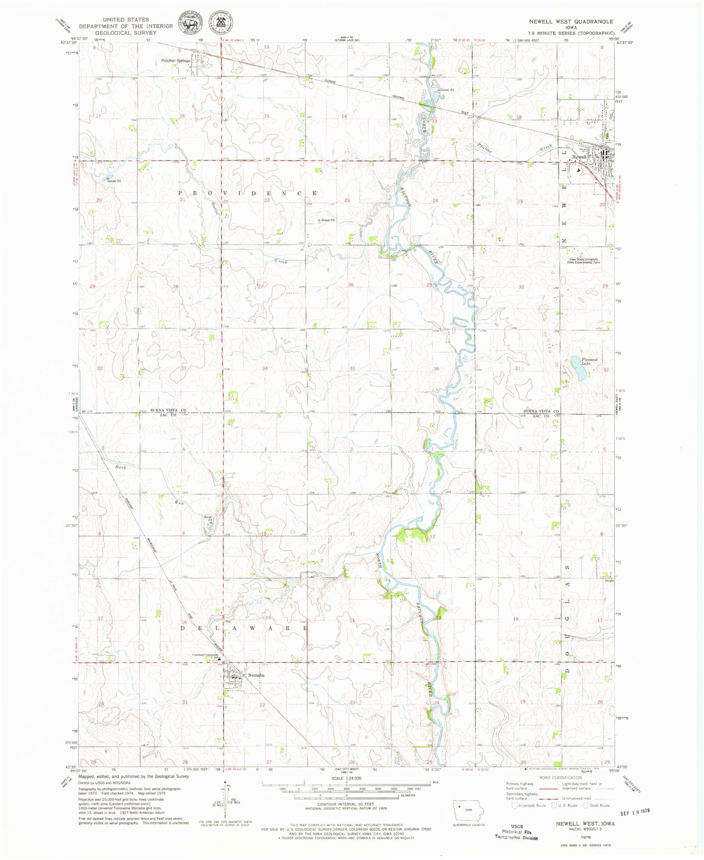 Classic USGS Newell West Iowa 7.5'x7.5' Topo Map Image