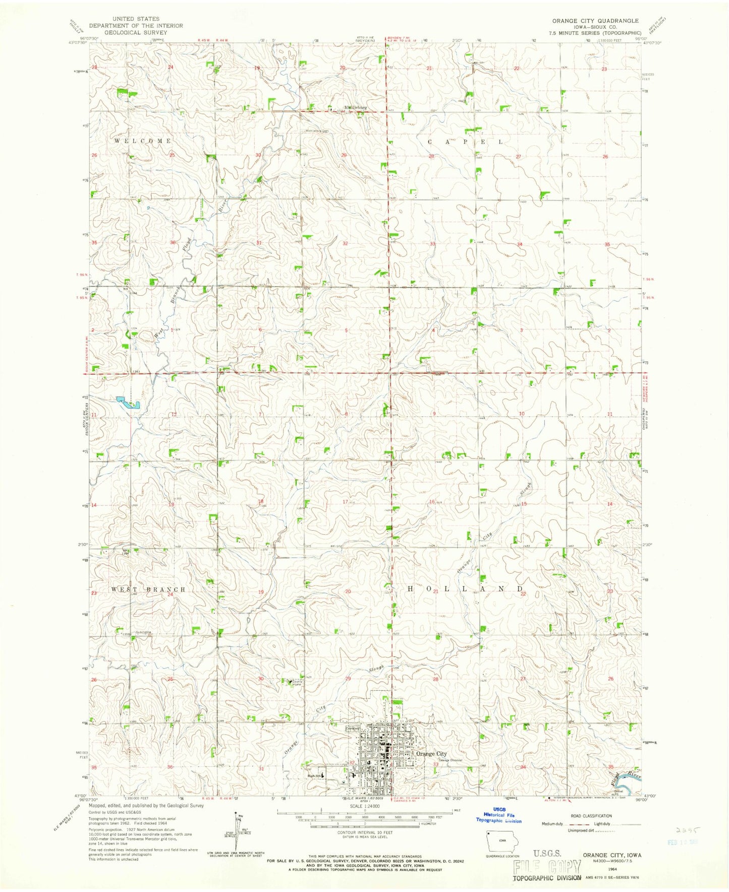 Classic USGS Orange City Iowa 7.5'x7.5' Topo Map Image