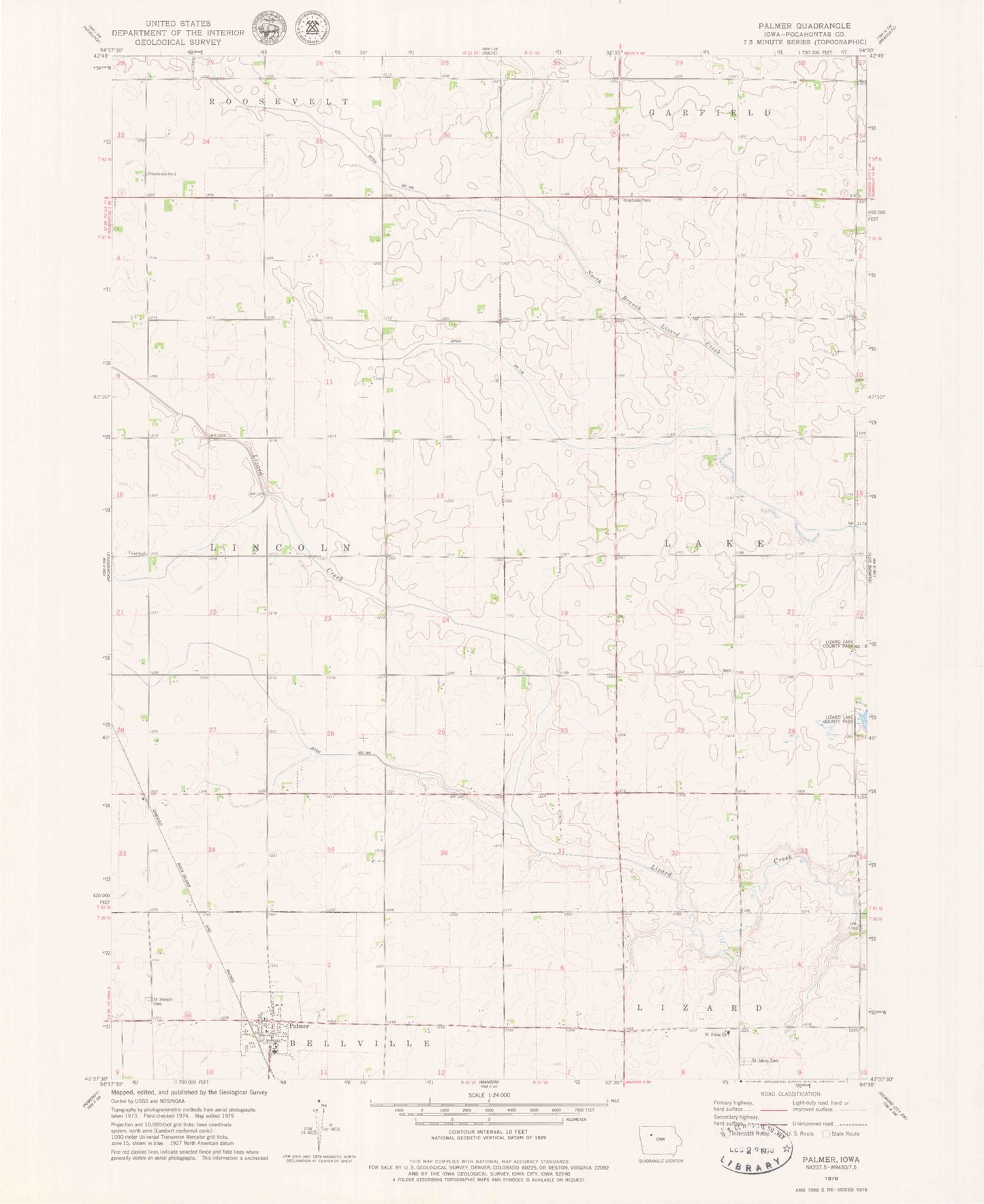 Classic USGS Palmer Iowa 7.5'x7.5' Topo Map Image