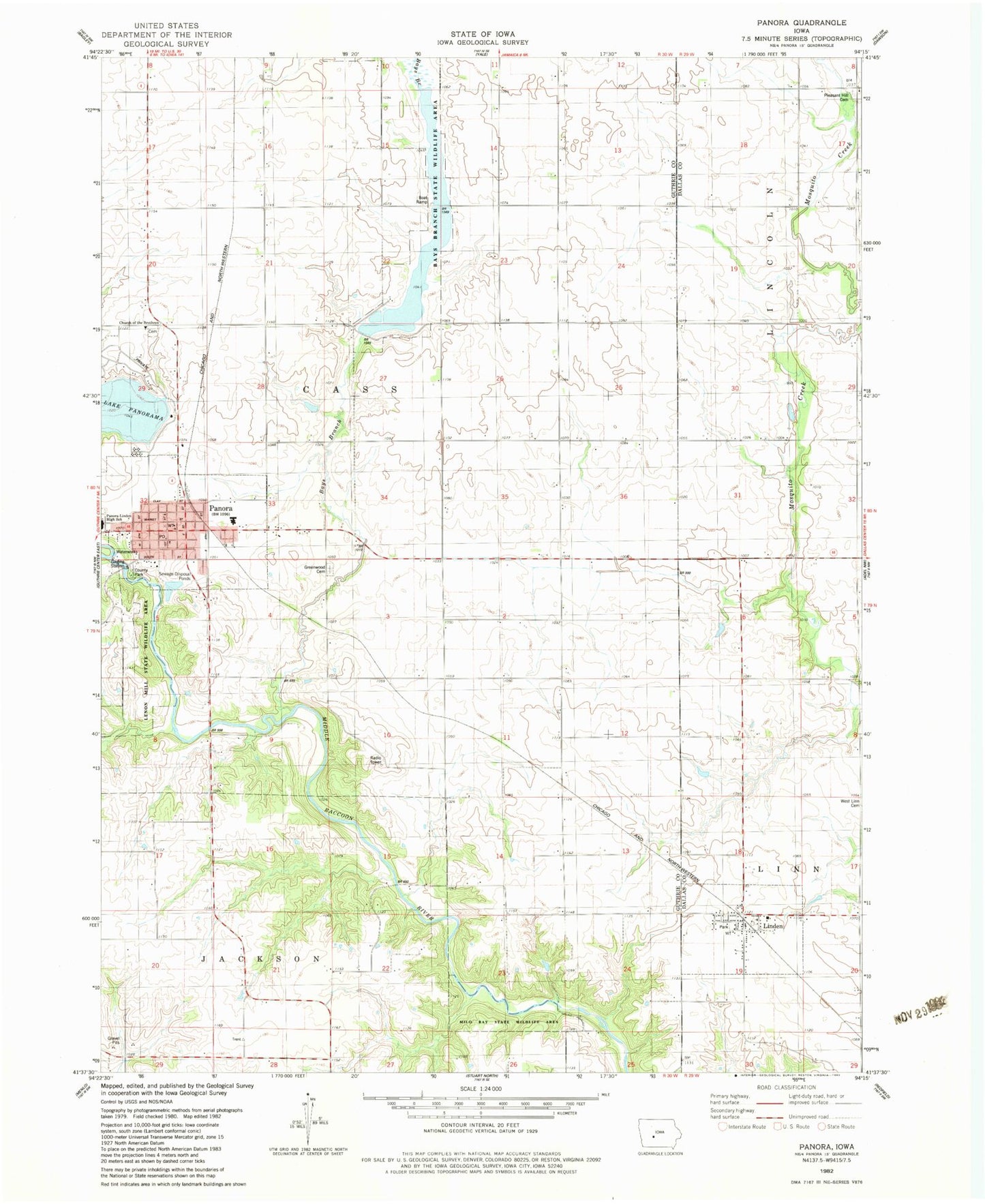 Classic USGS Panora Iowa 7.5'x7.5' Topo Map Image