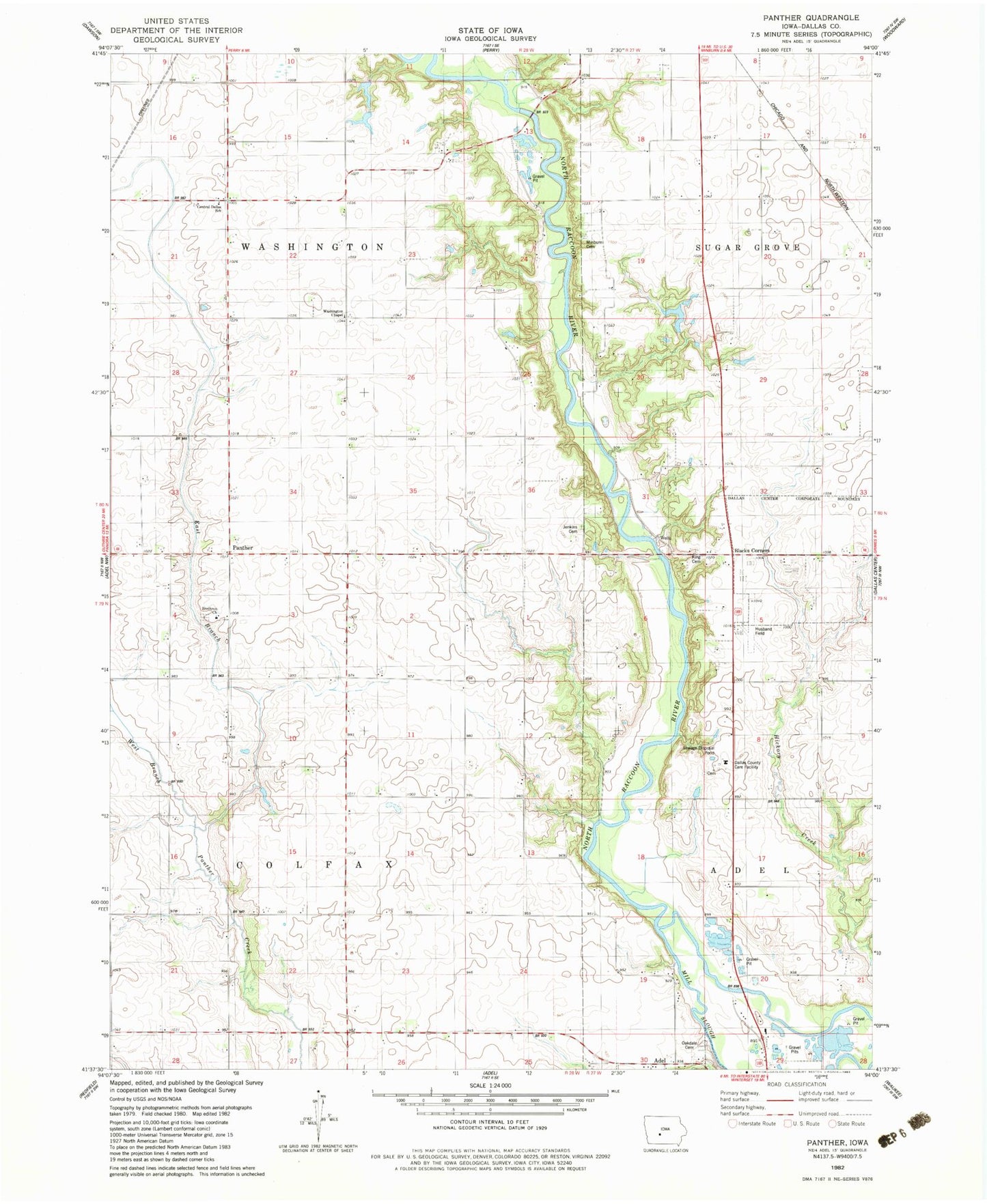 Classic USGS Panther Iowa 7.5'x7.5' Topo Map Image