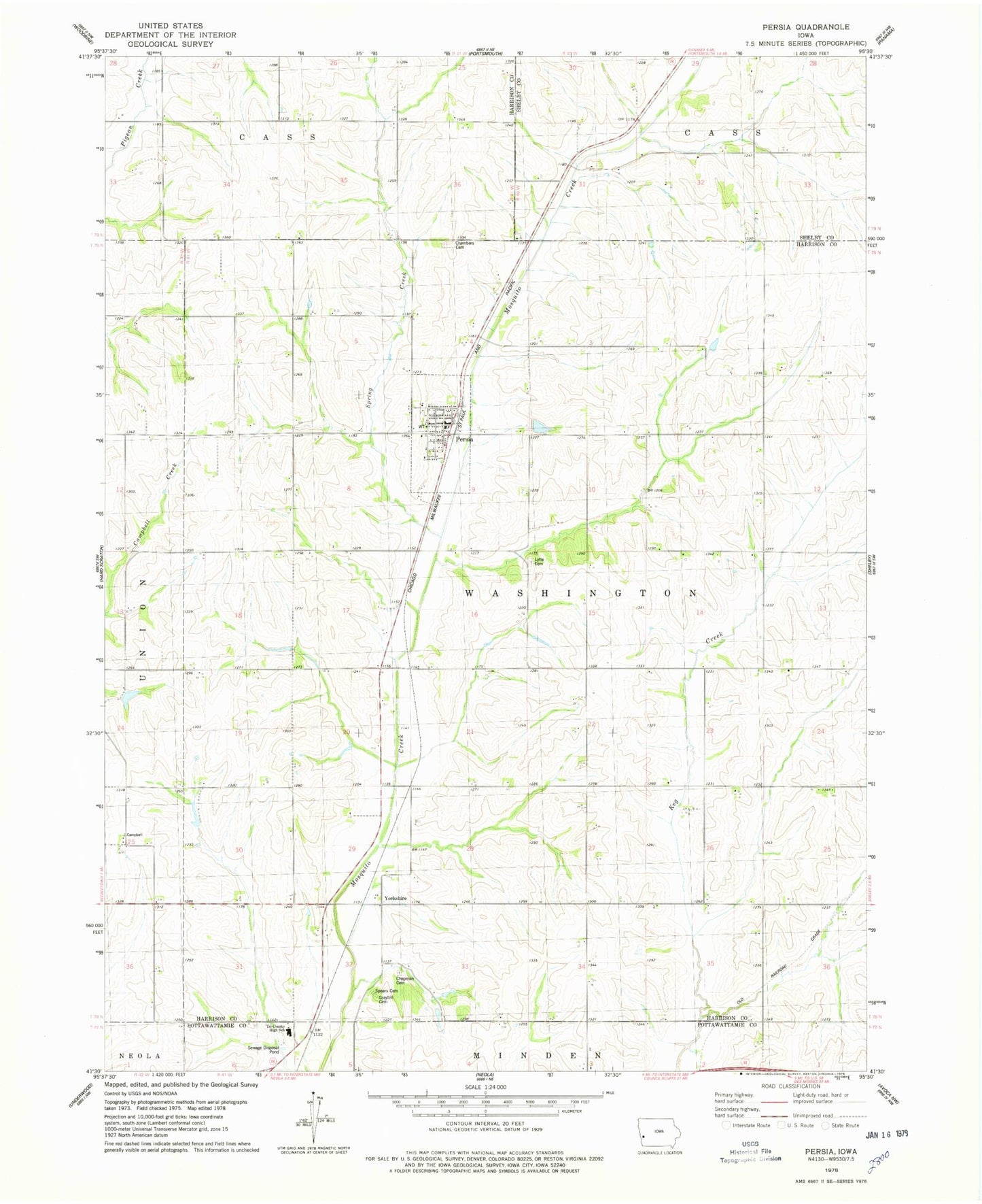 Classic USGS Persia Iowa 7.5'x7.5' Topo Map Image