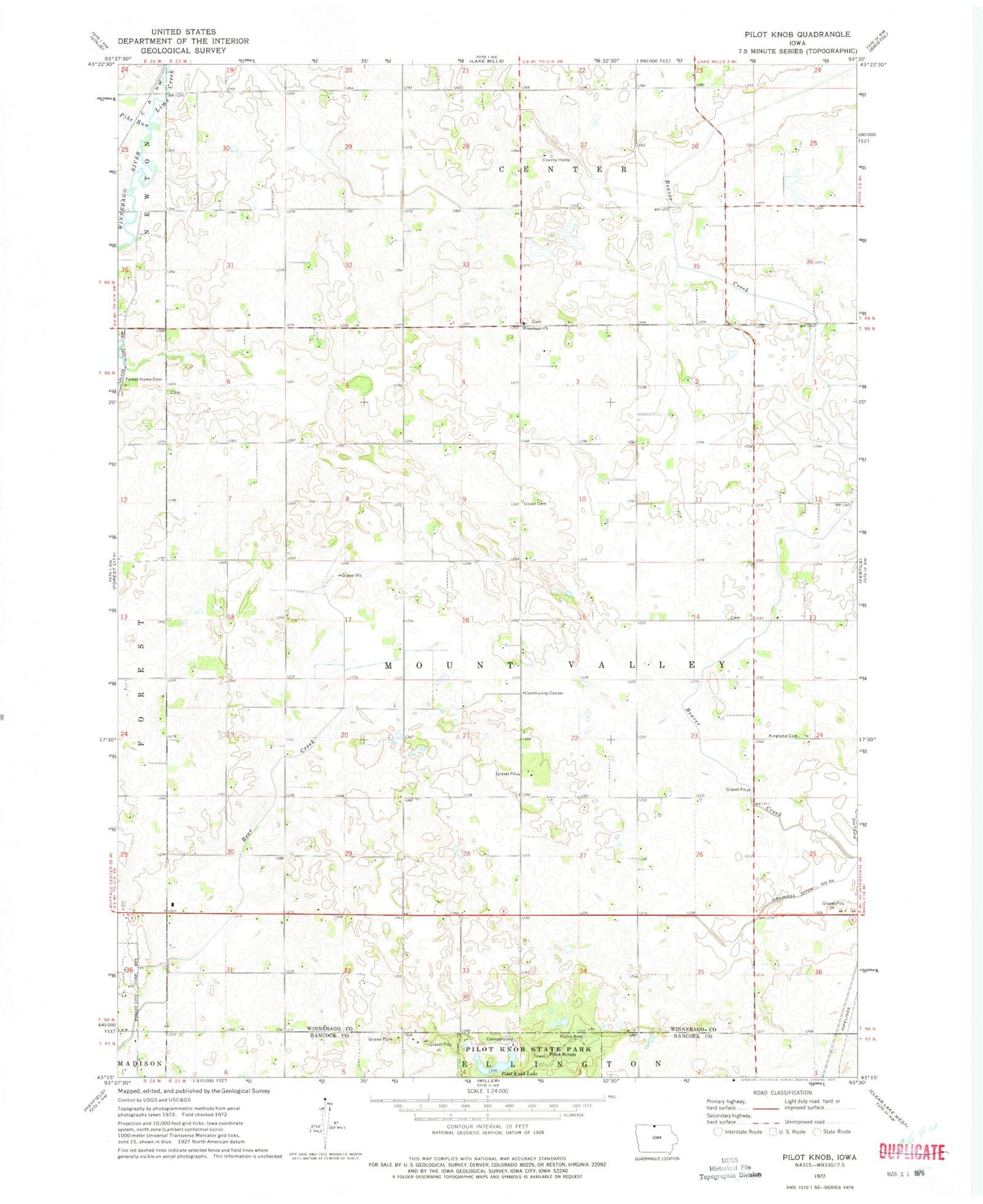 Classic USGS Pilot Knob Iowa 7.5'x7.5' Topo Map Image