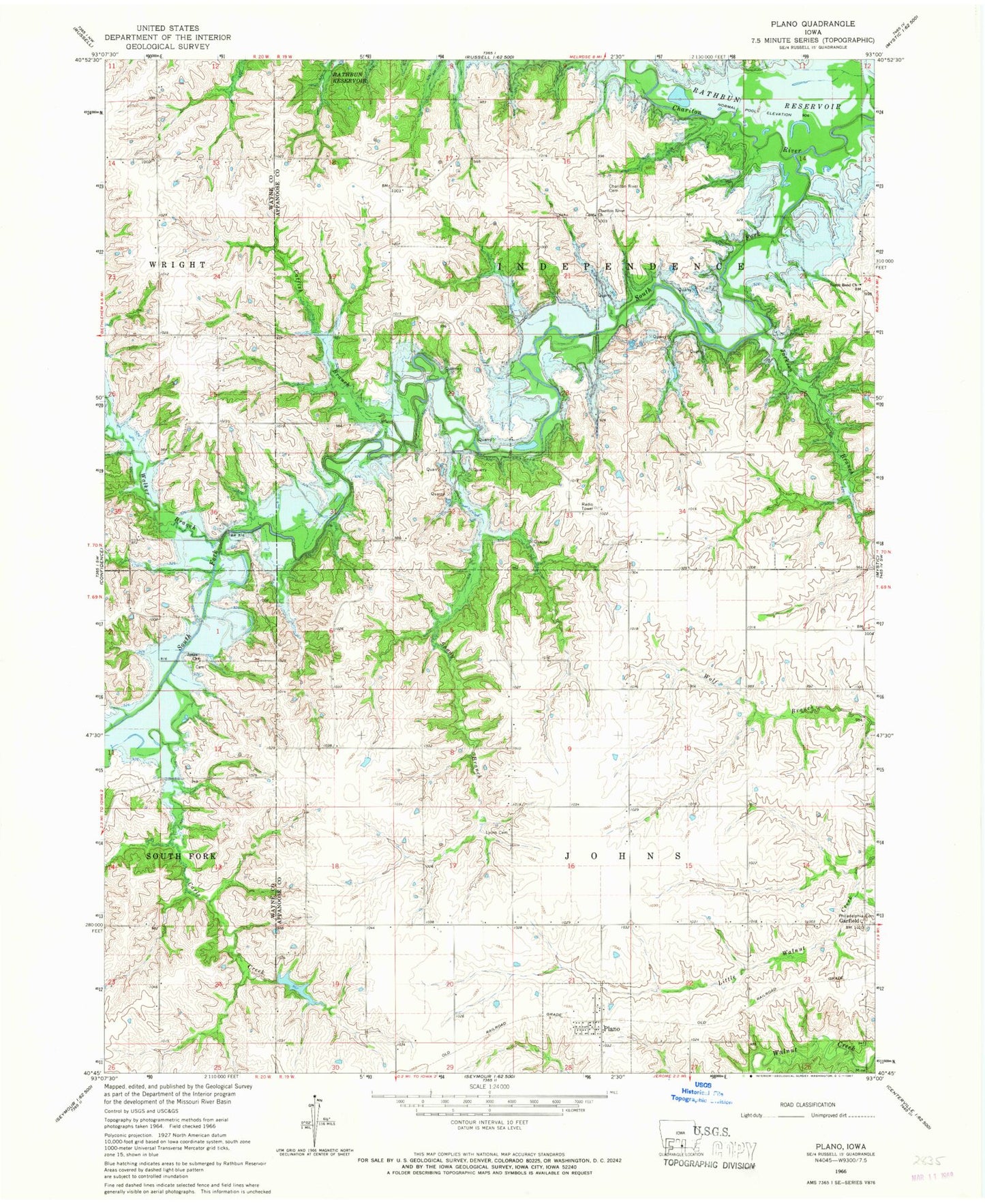 Classic USGS Plano Iowa 7.5'x7.5' Topo Map Image
