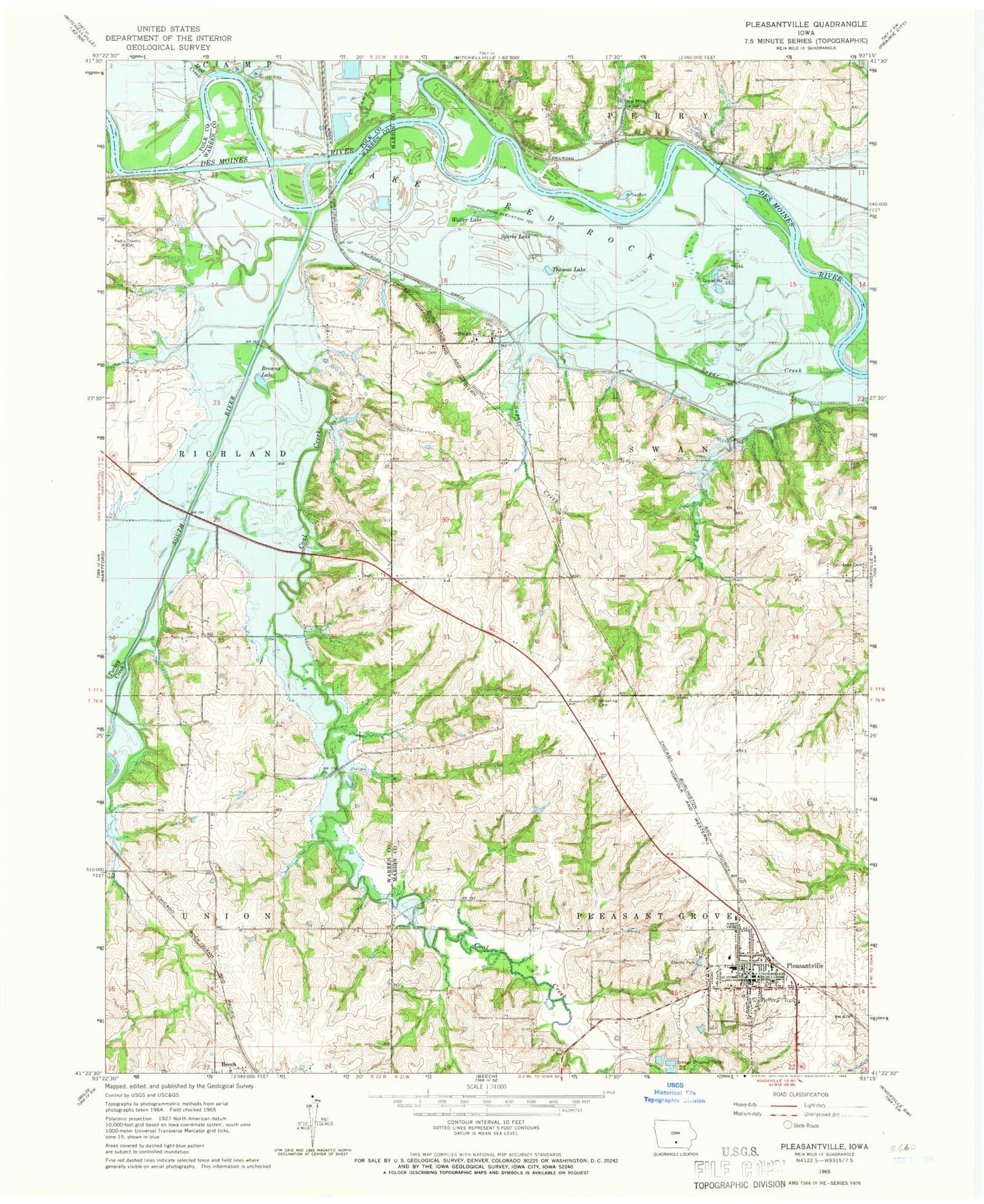 Classic USGS Pleasantville Iowa 7.5'x7.5' Topo Map Image