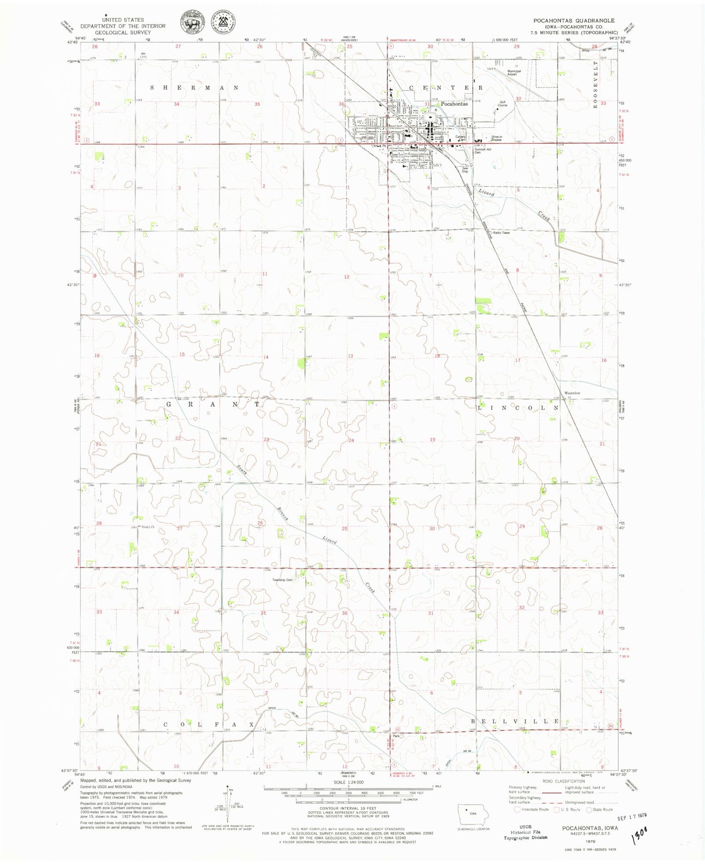 Classic USGS Pocahontas Iowa 7.5'x7.5' Topo Map Image