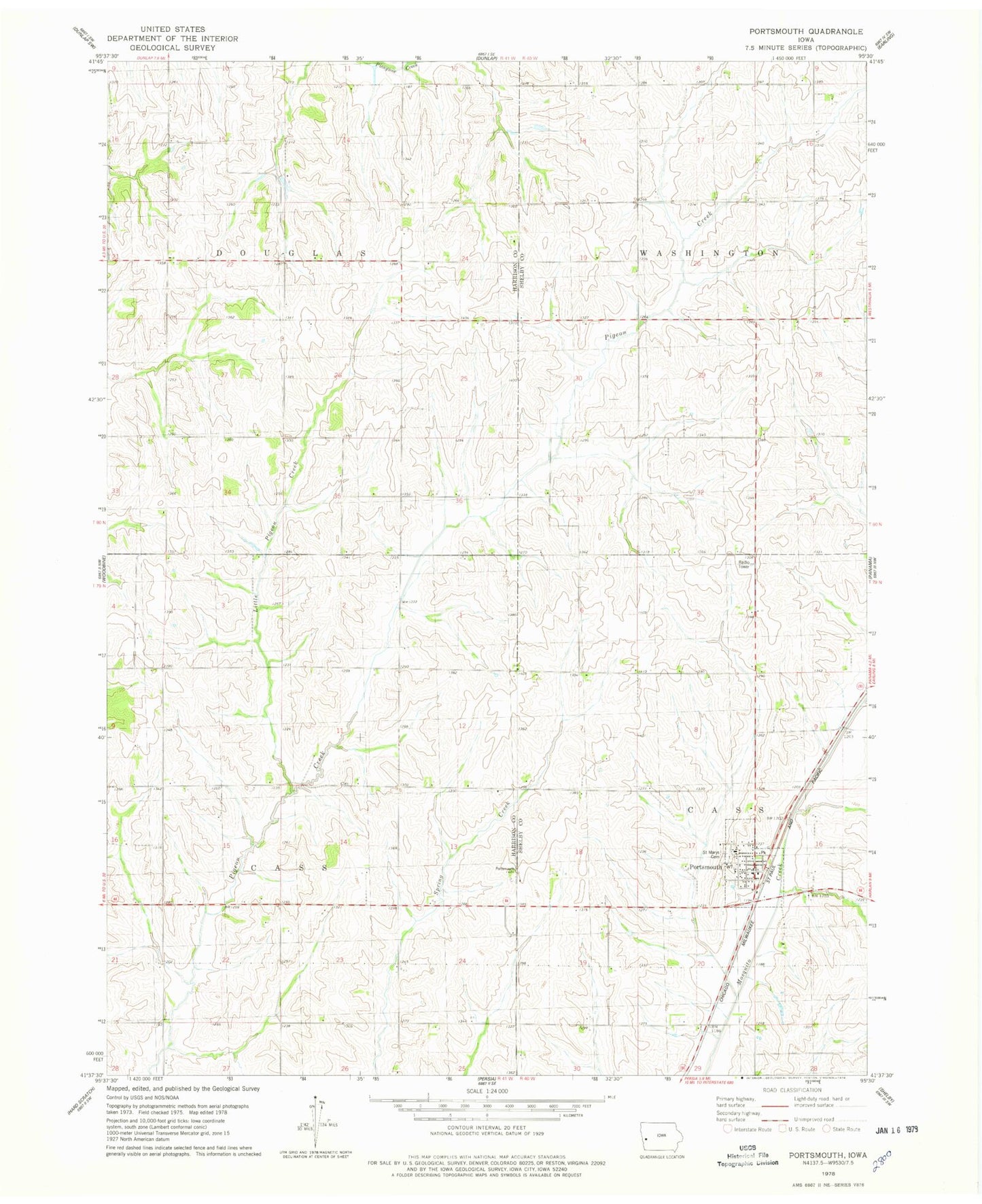 Classic USGS Portsmouth Iowa 7.5'x7.5' Topo Map Image