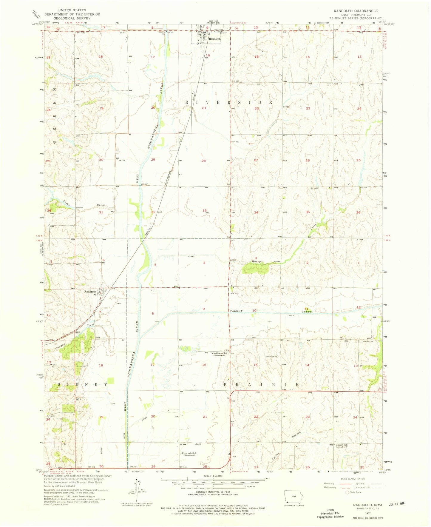Classic USGS Randolph Iowa 7.5'x7.5' Topo Map Image