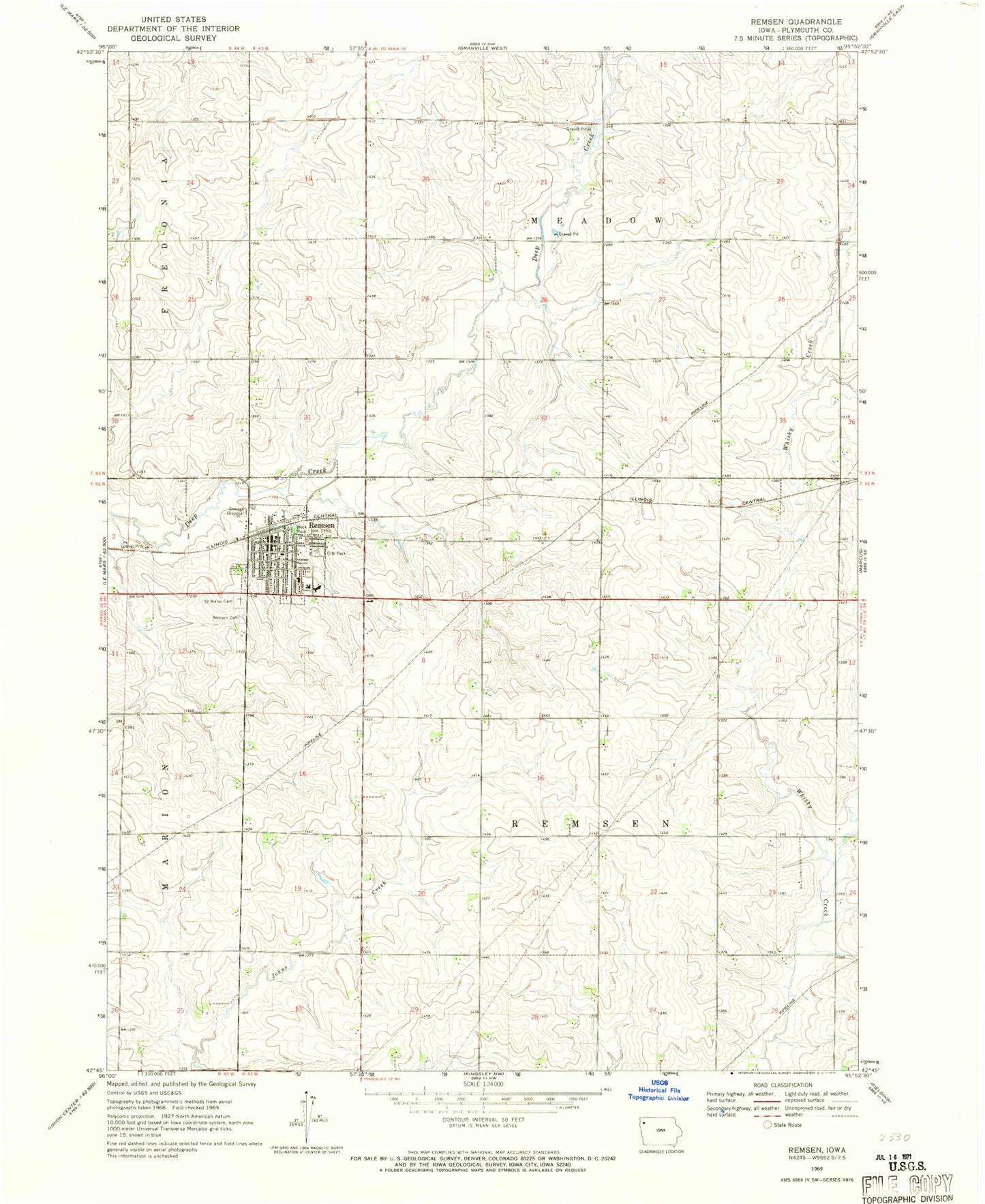 Classic USGS Remsen Iowa 7.5'x7.5' Topo Map Image