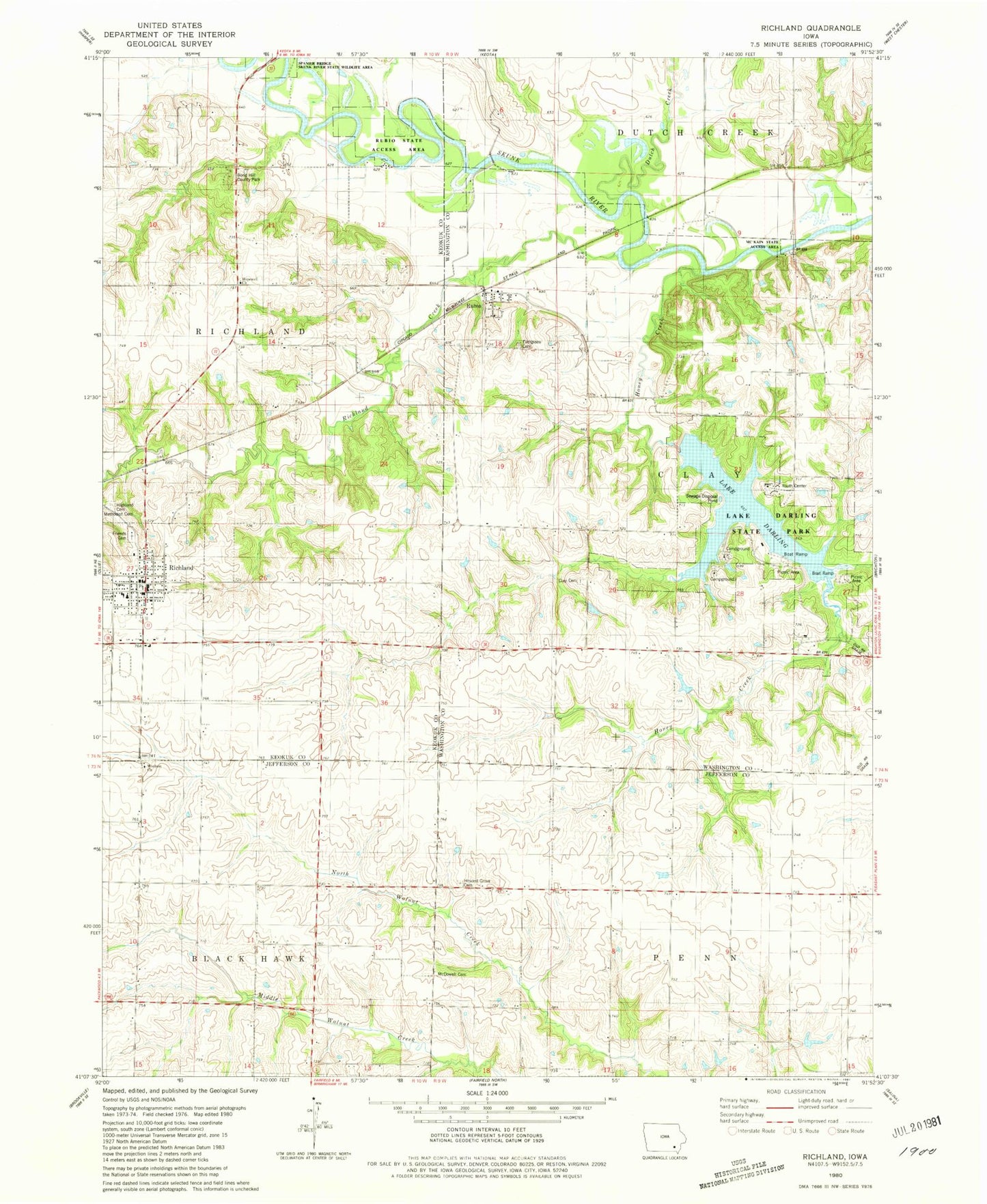 Classic USGS Richland Iowa 7.5'x7.5' Topo Map Image