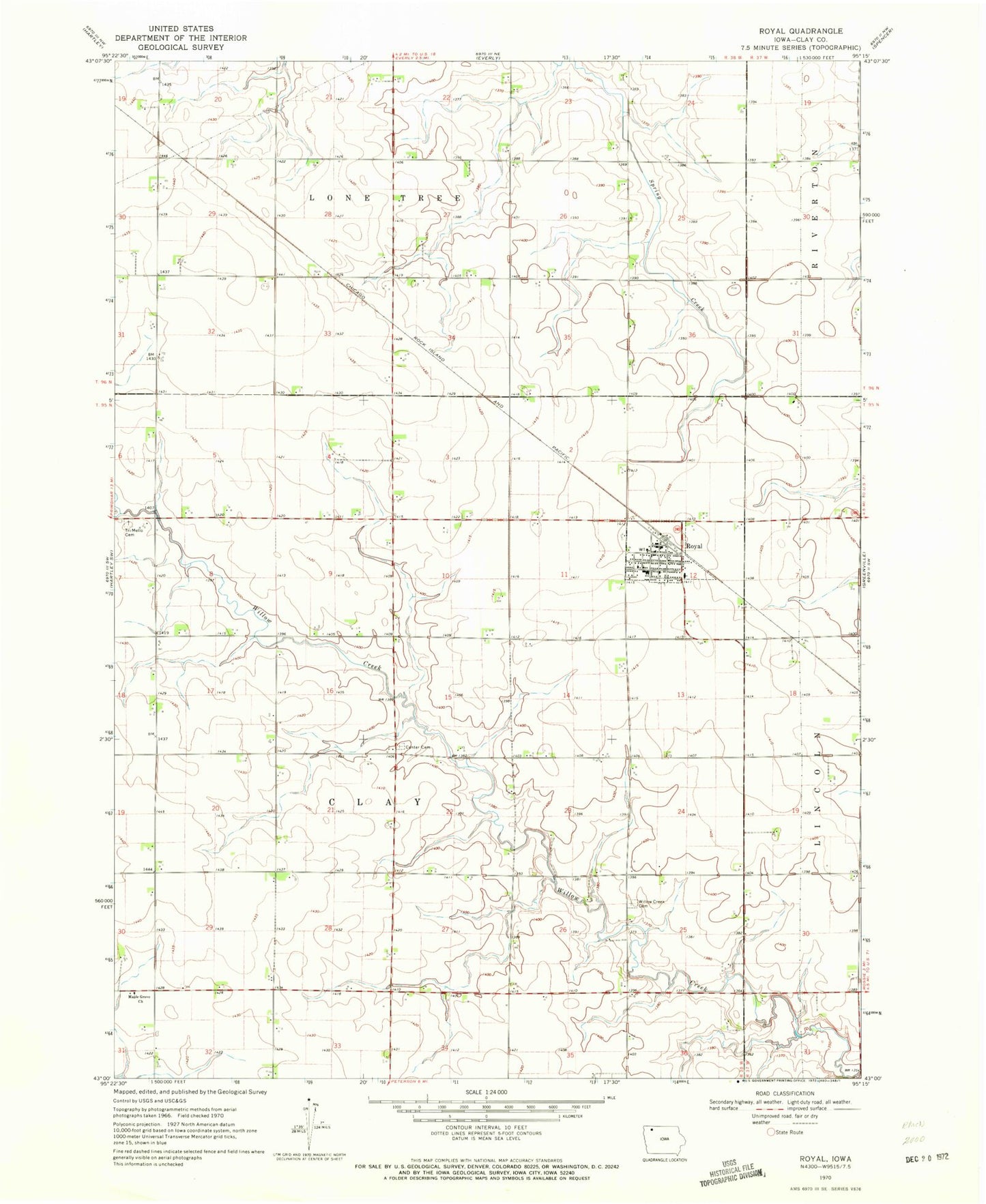 Classic USGS Royal Iowa 7.5'x7.5' Topo Map Image