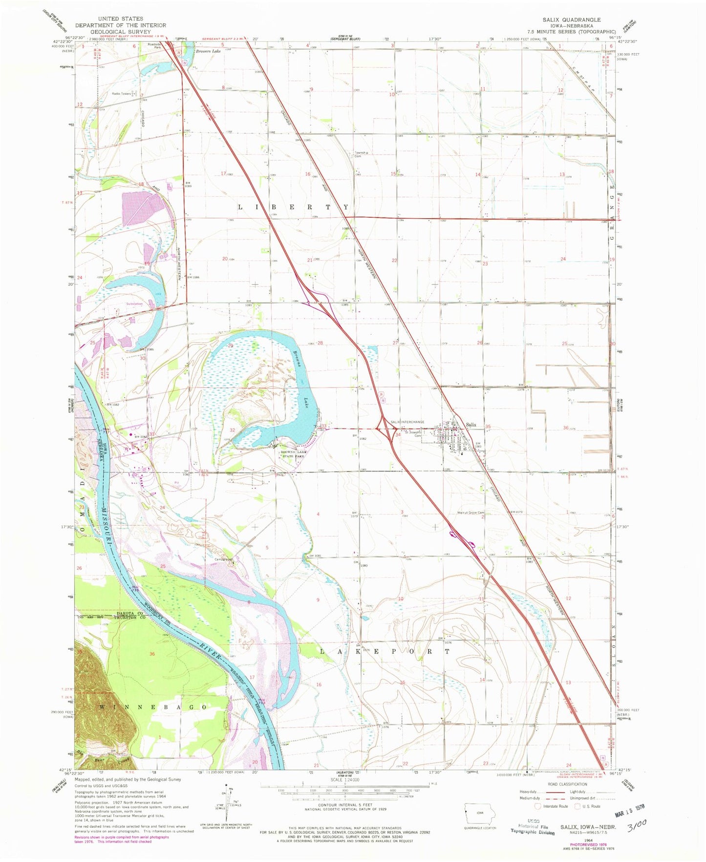Classic USGS Salix Iowa 7.5'x7.5' Topo Map Image