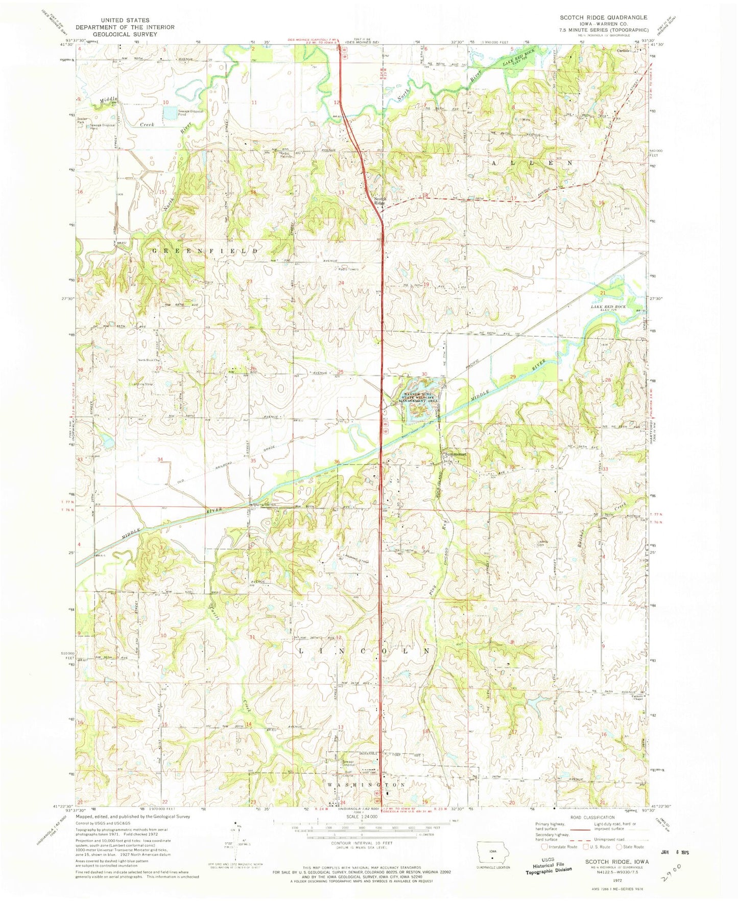 Classic USGS Scotch Ridge Iowa 7.5'x7.5' Topo Map Image