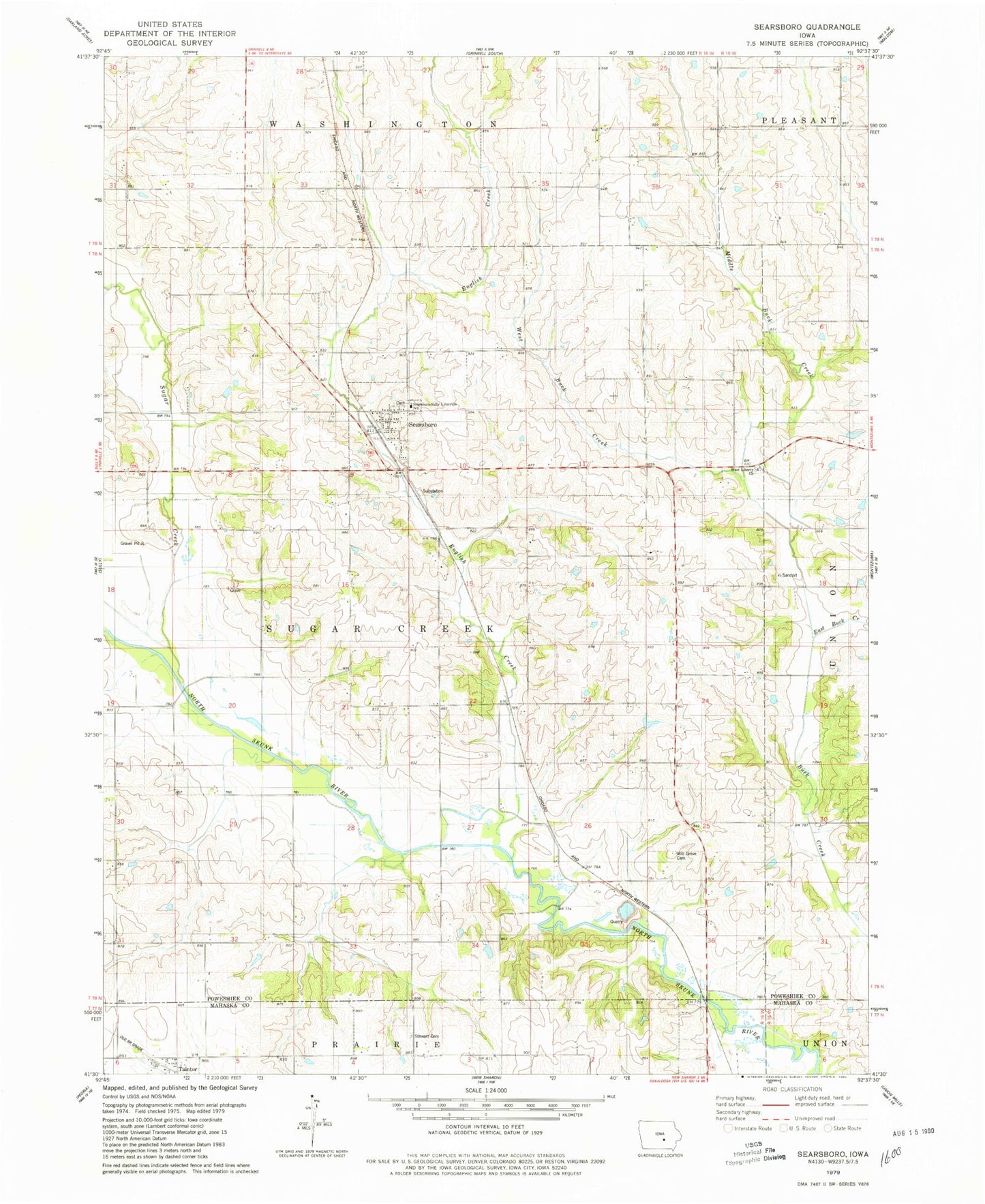 Classic USGS Searsboro Iowa 7.5'x7.5' Topo Map Image