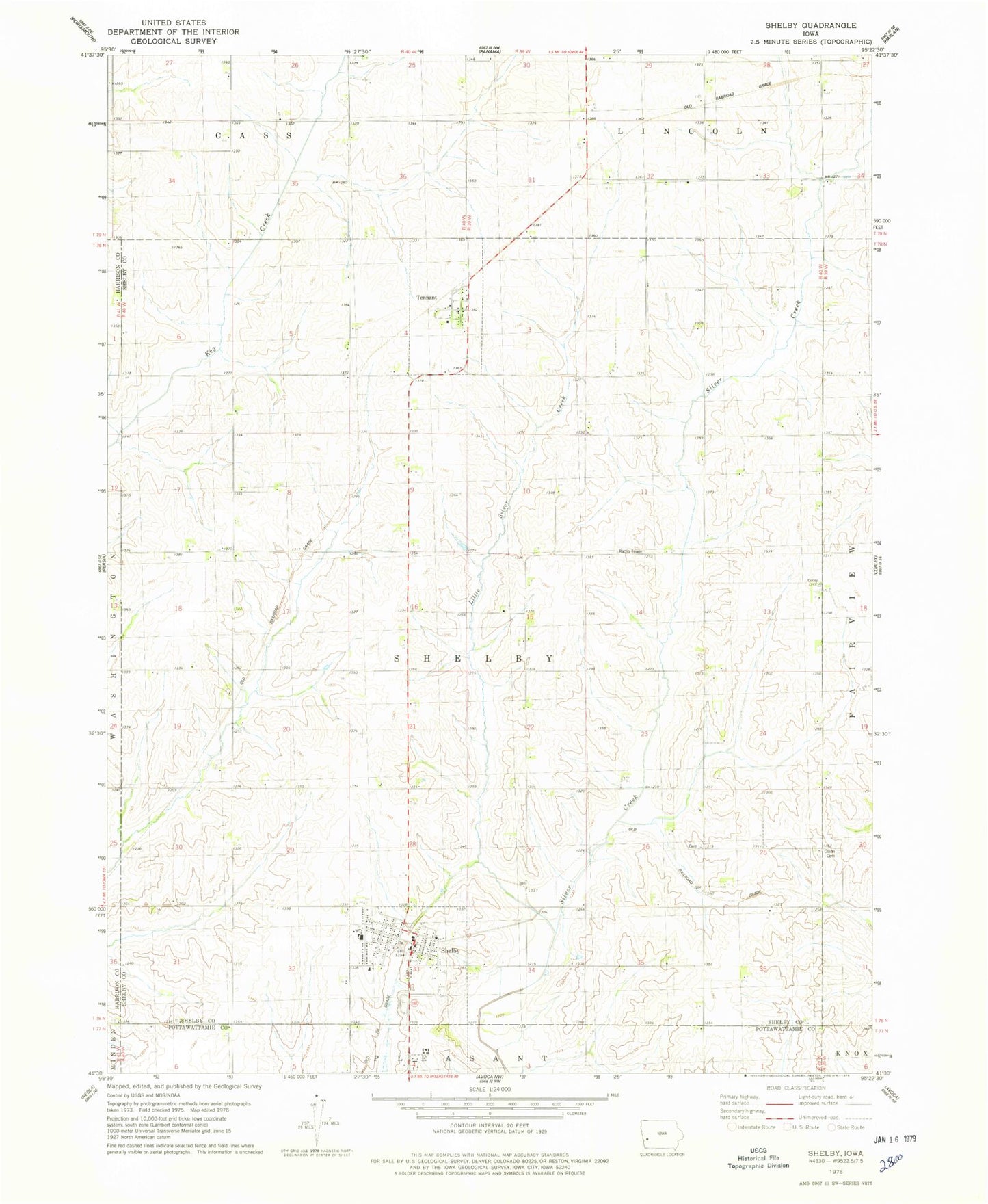 Classic USGS Shelby Iowa 7.5'x7.5' Topo Map Image