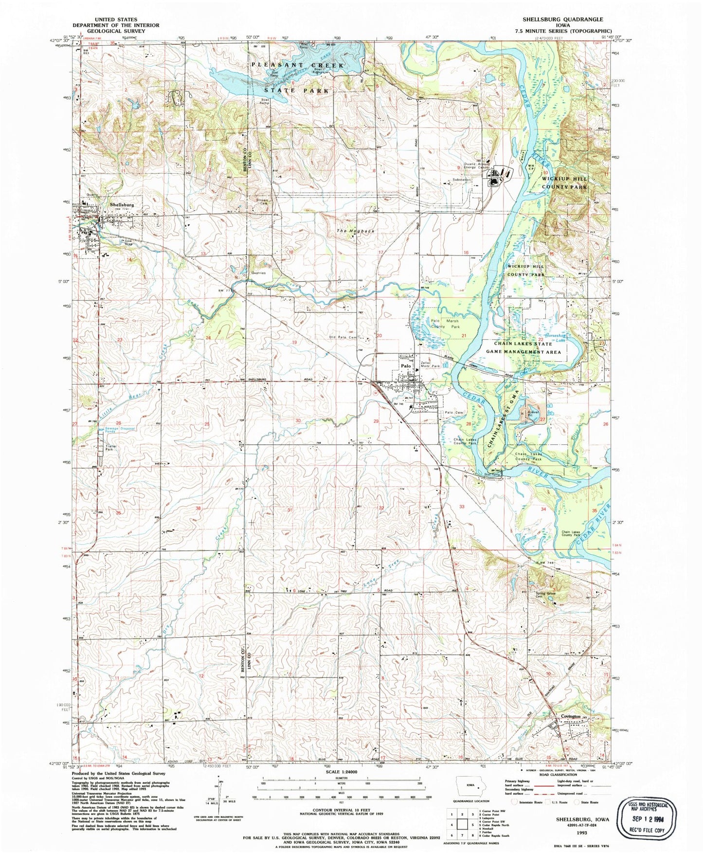 Classic USGS Shellsburg Iowa 7.5'x7.5' Topo Map Image