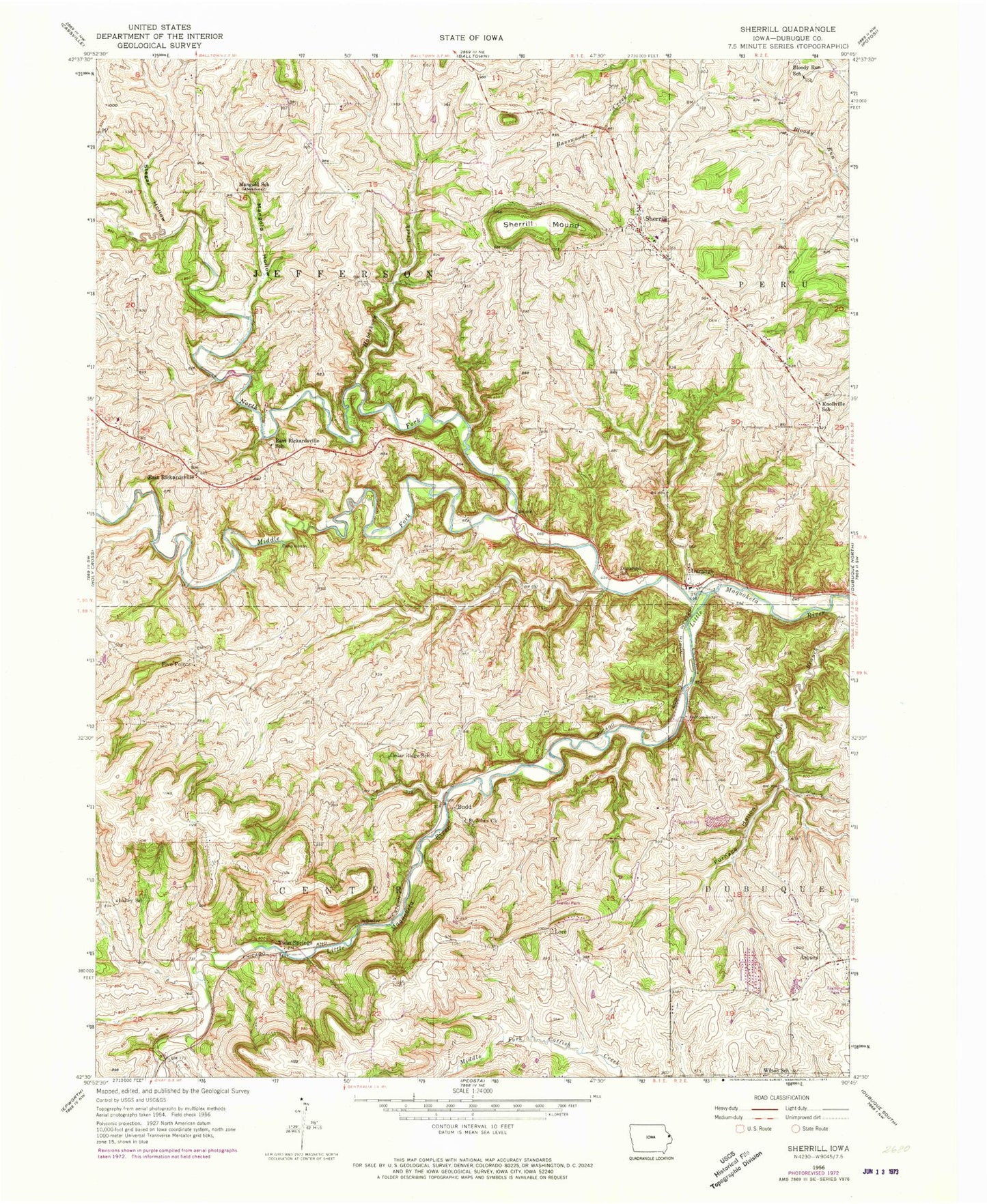 Classic USGS Sherrill Iowa 7.5'x7.5' Topo Map Image