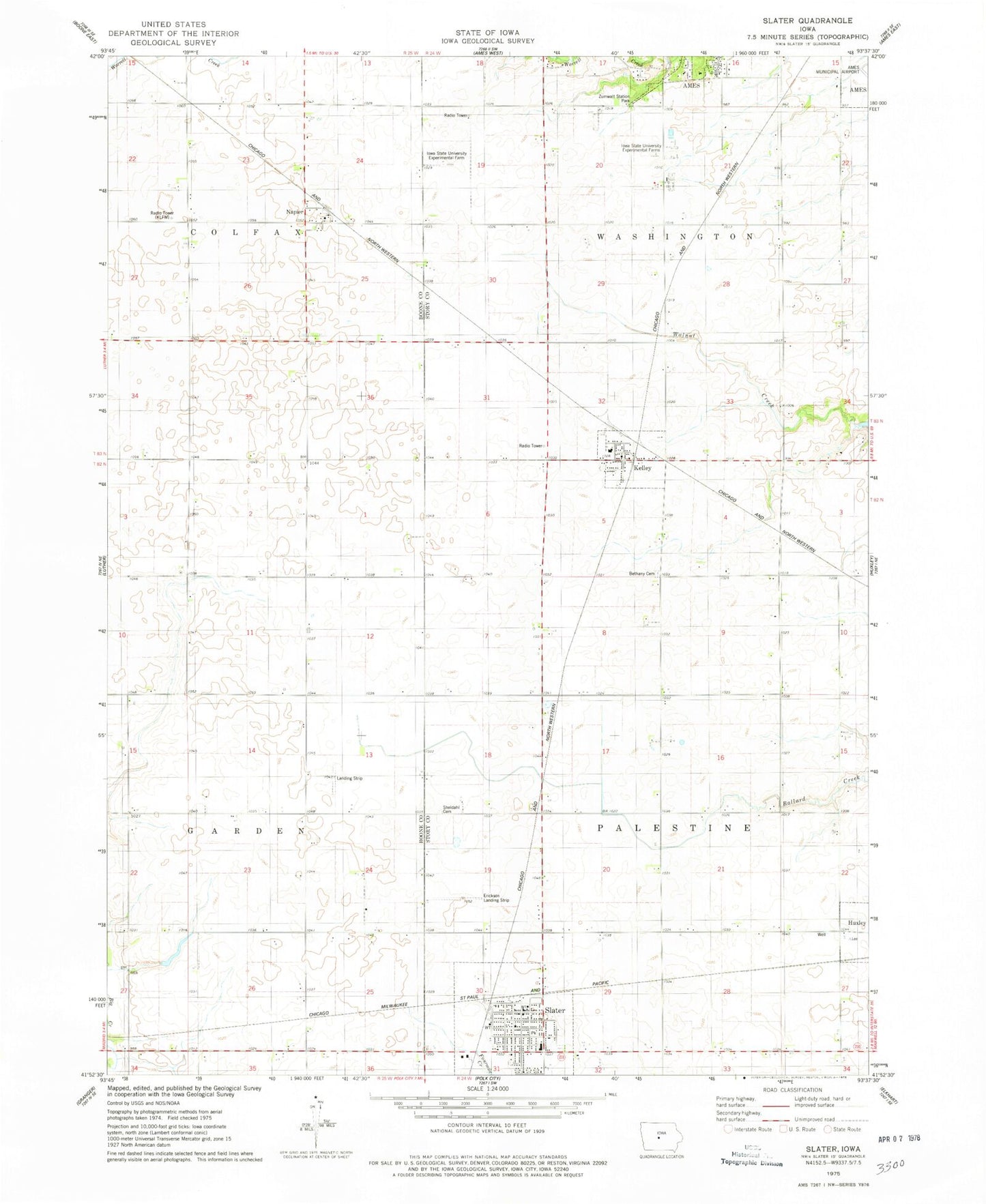 Classic USGS Slater Iowa 7.5'x7.5' Topo Map Image