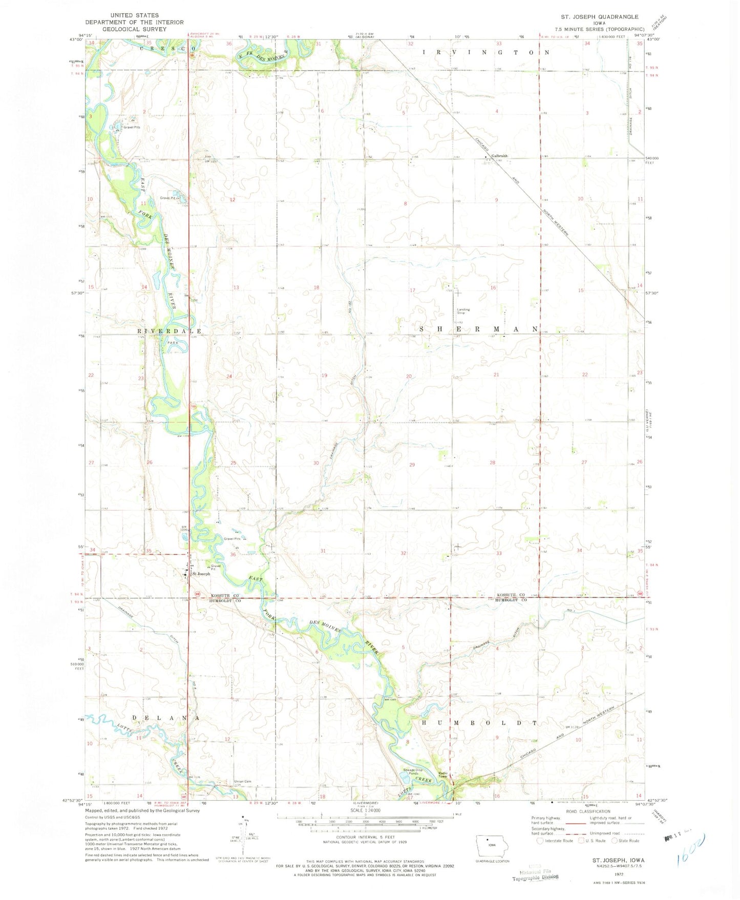 Classic USGS Saint Joseph Iowa 7.5'x7.5' Topo Map Image