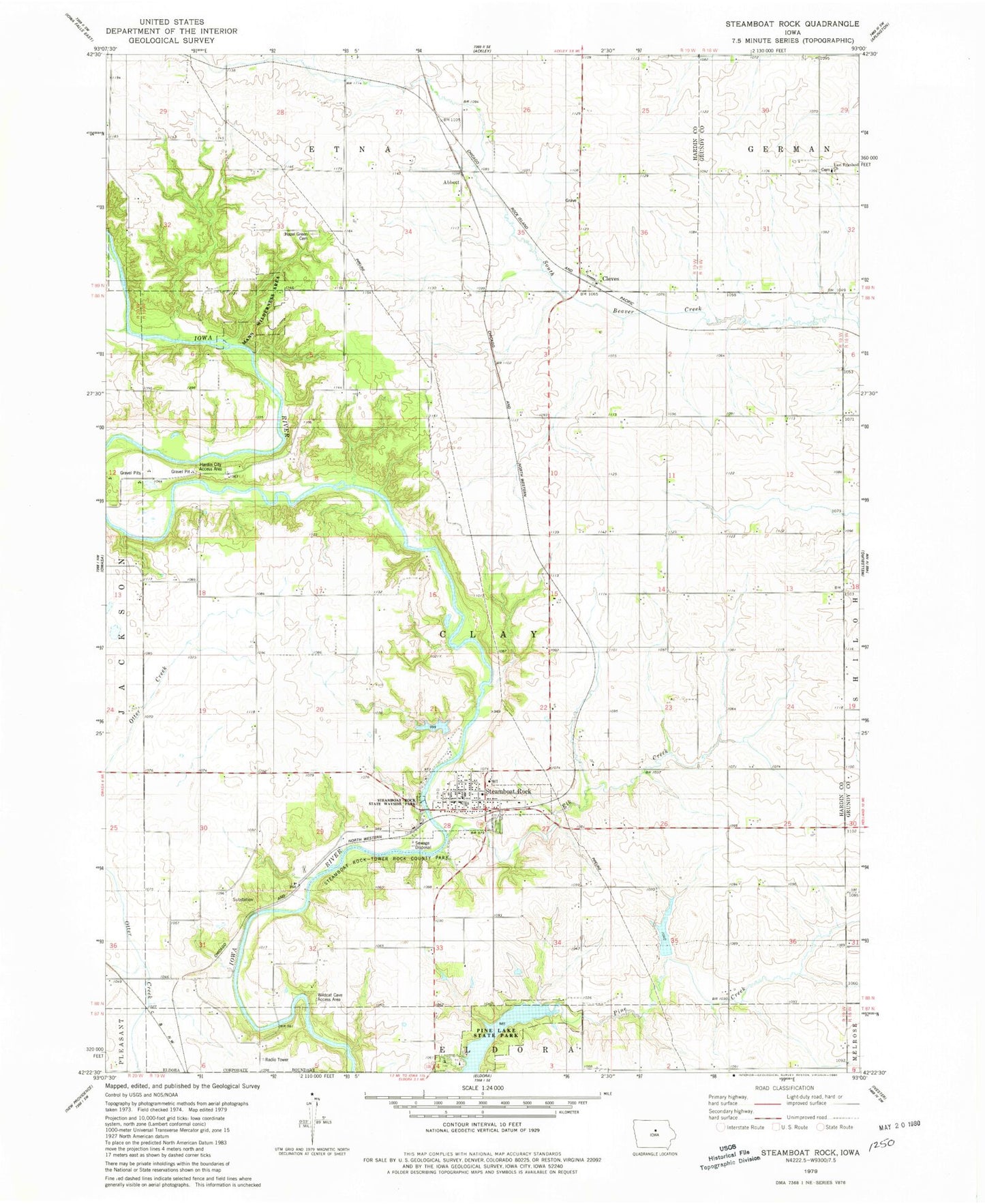 Classic USGS Steamboat Rock Iowa 7.5'x7.5' Topo Map Image